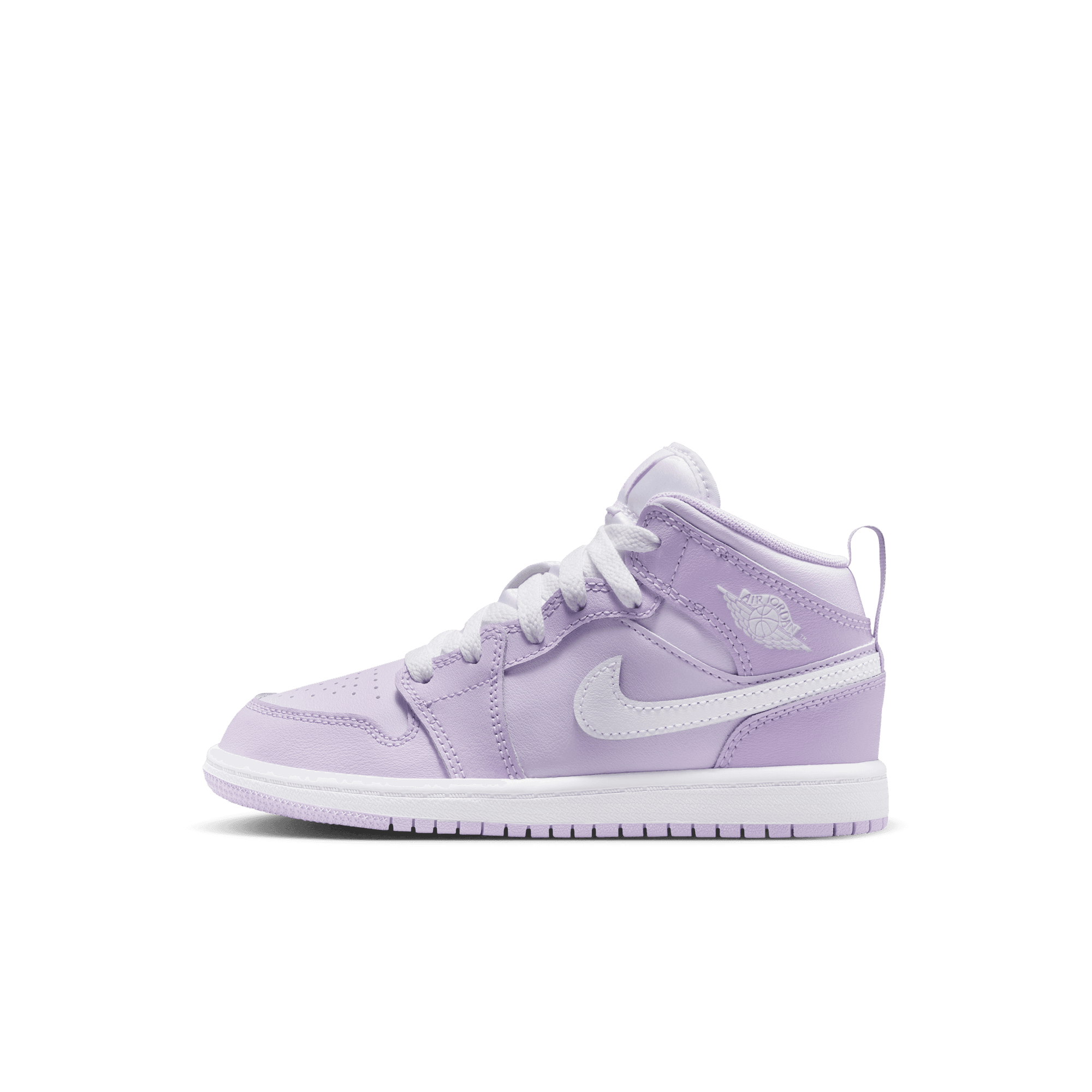 Jordan 1 Mid "Violet Mist/White/Barely Grape" Preschool Girls' Shoe - PURPLE/WHITE Thumbnail View 3