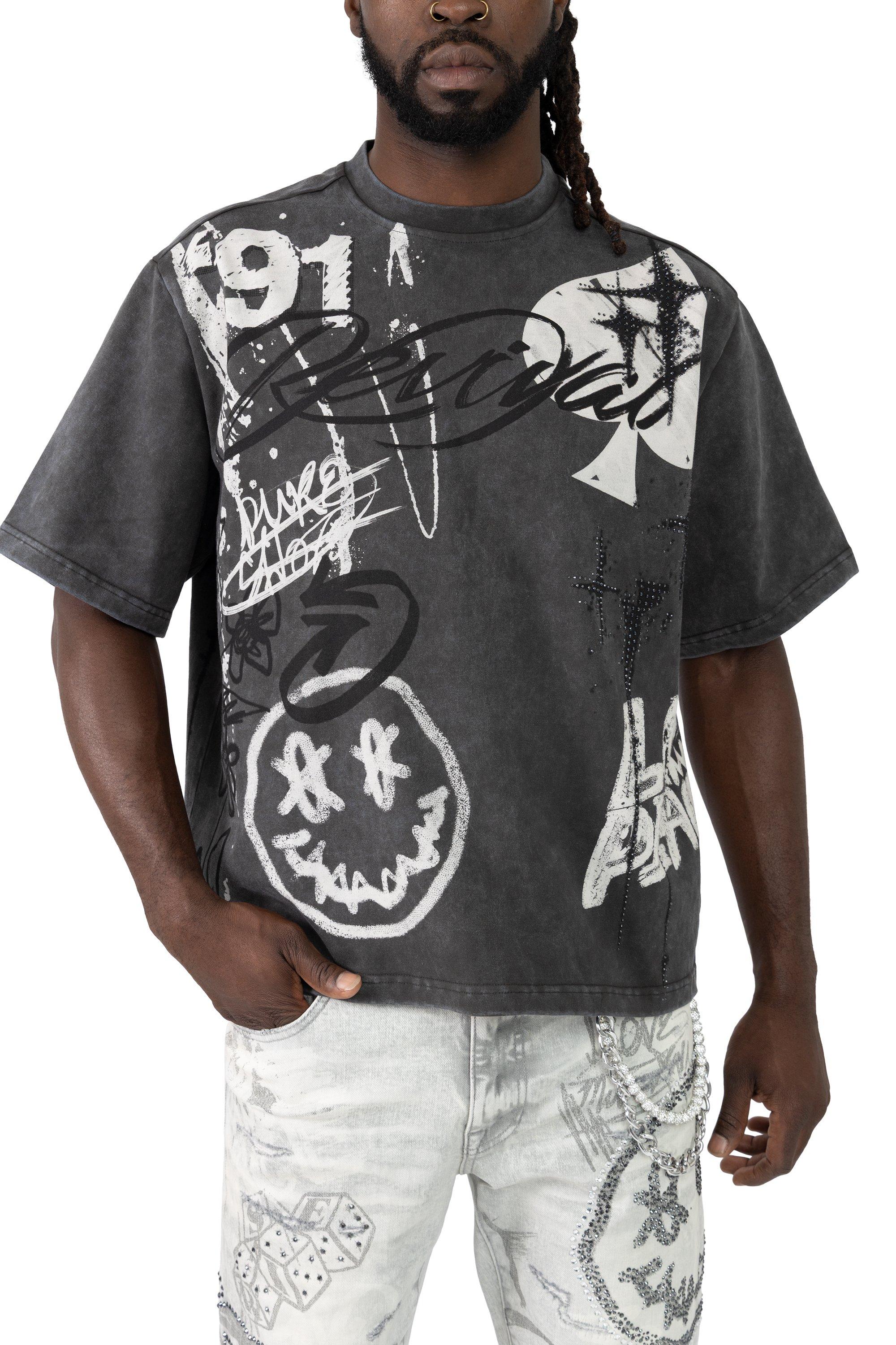 Smoke Rise Men's Smiley Tee - Graphite - BLACK Thumbnail View 3