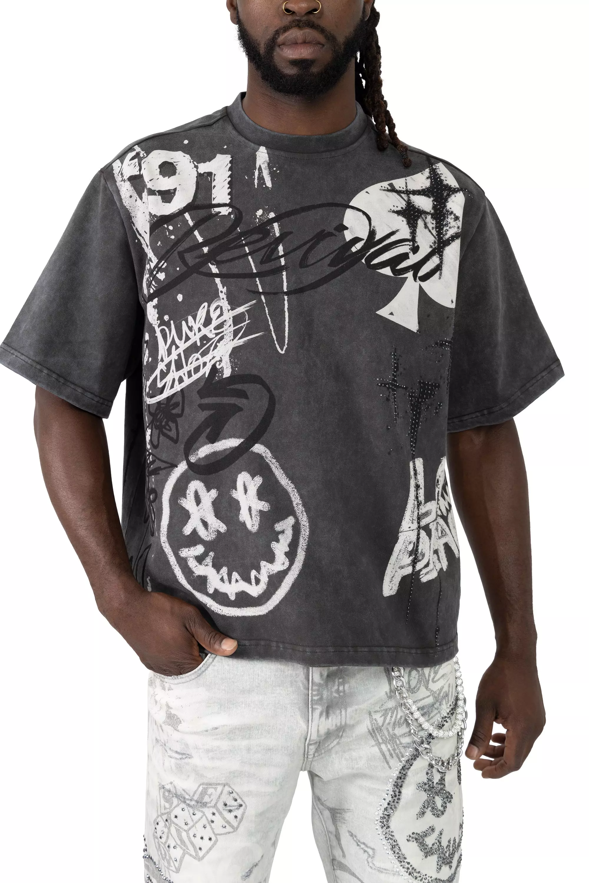 Smoke Rise Men's Smiley Tee - Graphite - BLACK