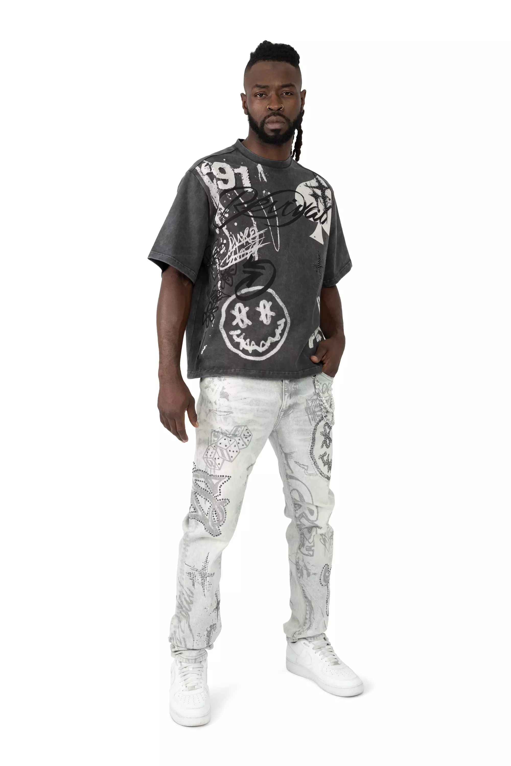 Smoke Rise Men's Smiley Tee - Graphite - BLACK