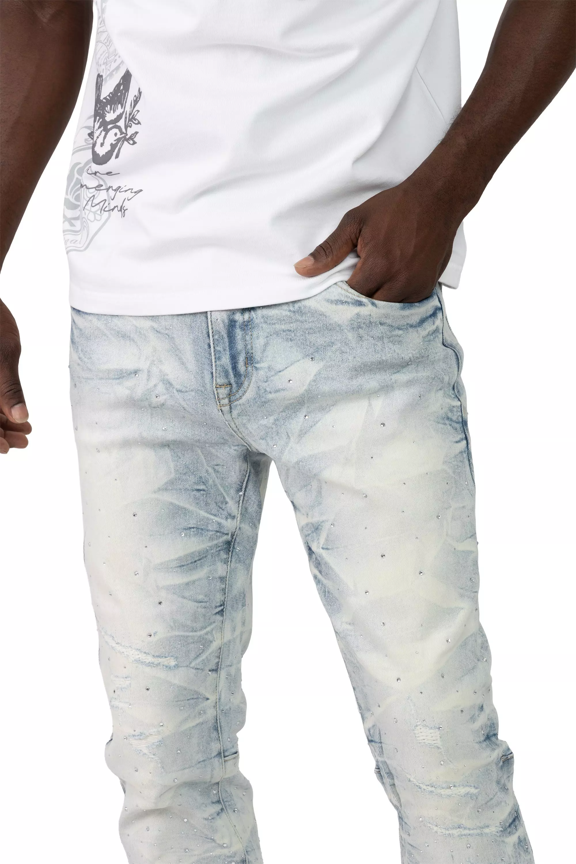 Smoke Rise Men's Stacked Ombrestone Denim Jeans - Brant Blue - BLUE