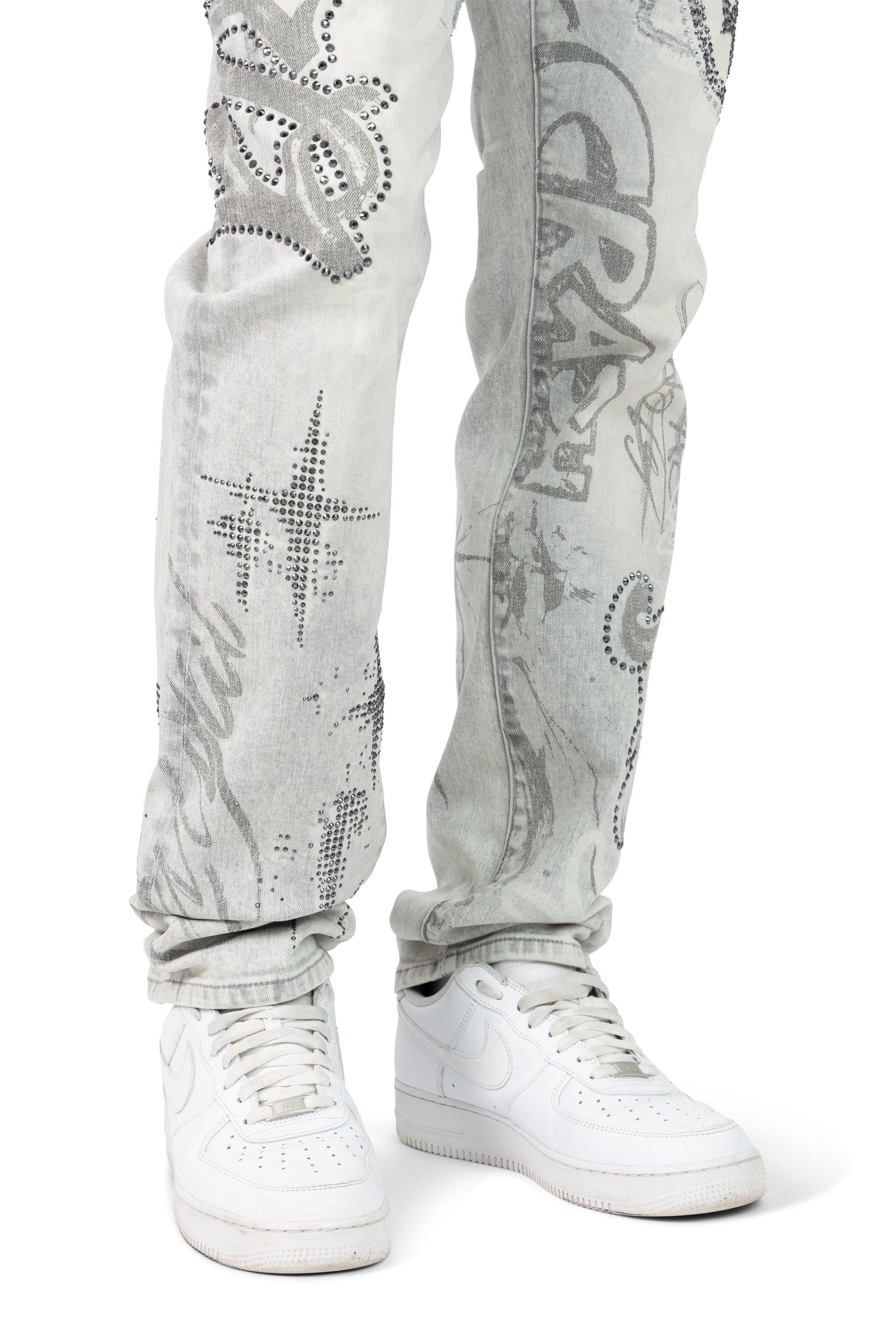 Smoke Rise Men's Smile Doodle Denim Jeans - Breezy Grey - GREY Thumbnail View 3