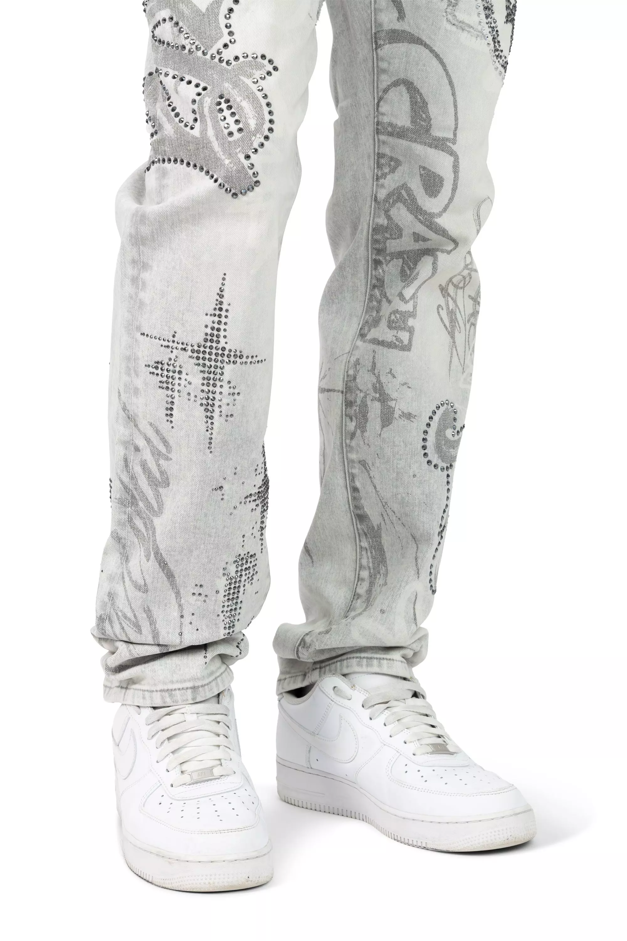 Smoke Rise Men's Smile Doodle Denim Jeans - Breezy Grey - GREY