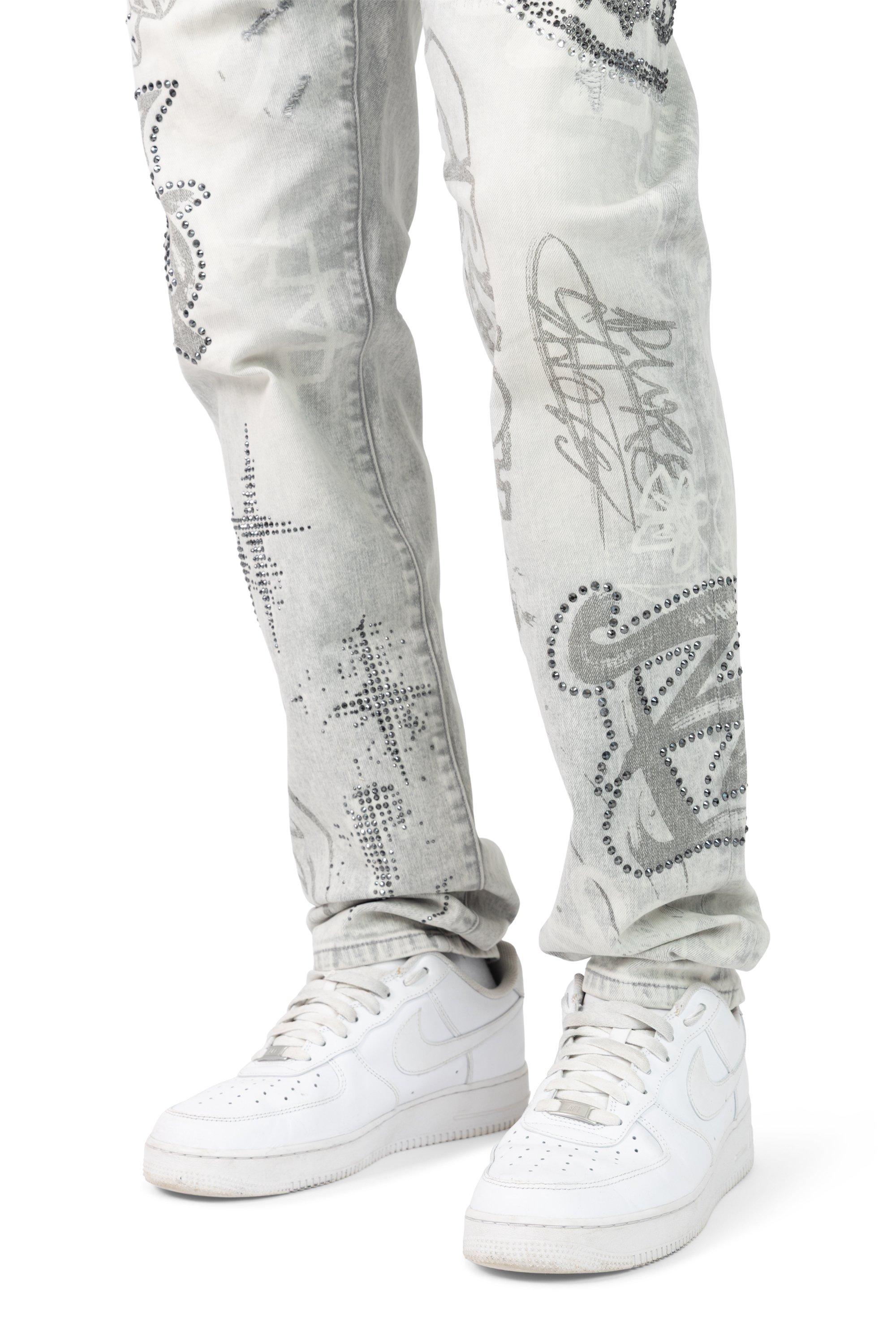 Smoke Rise Men's Smile Doodle Denim Jeans - Breezy Grey - GREY Thumbnail View 4