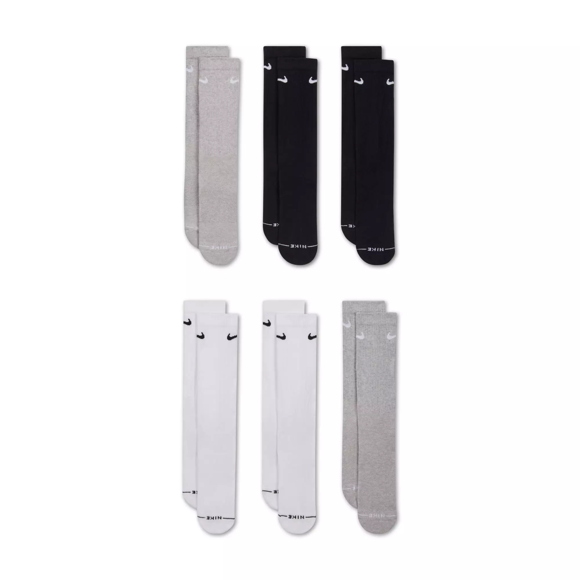 Nike Everyday Elevated Crew Socks (6 Pairs)-Black/White/Grey - BLACK/WHITE/GREY