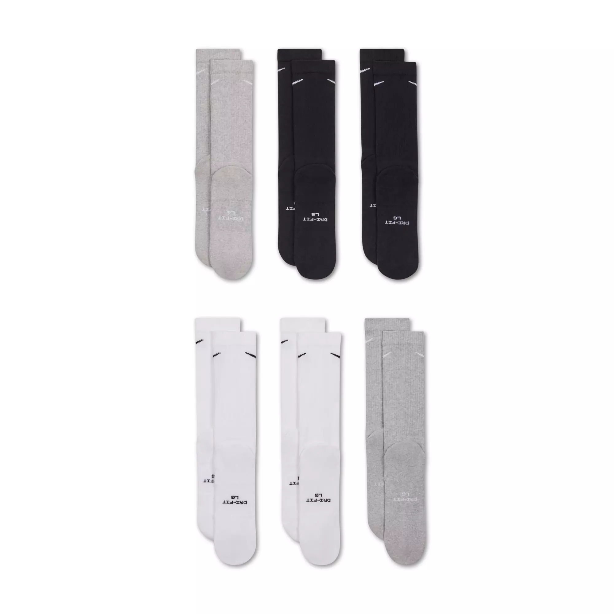 Nike Everyday Elevated Crew Socks (6 Pairs)-Black/White/Grey - BLACK/WHITE/GREY