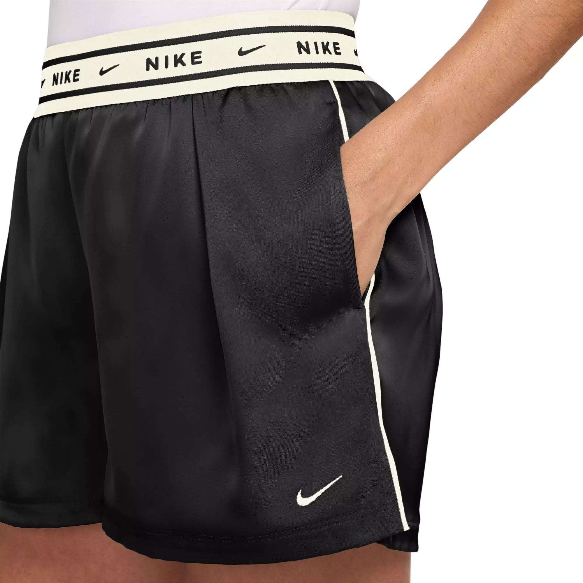 Nike Women's Sportswear Loose Mid-Rise Satin Shorts - BLACK