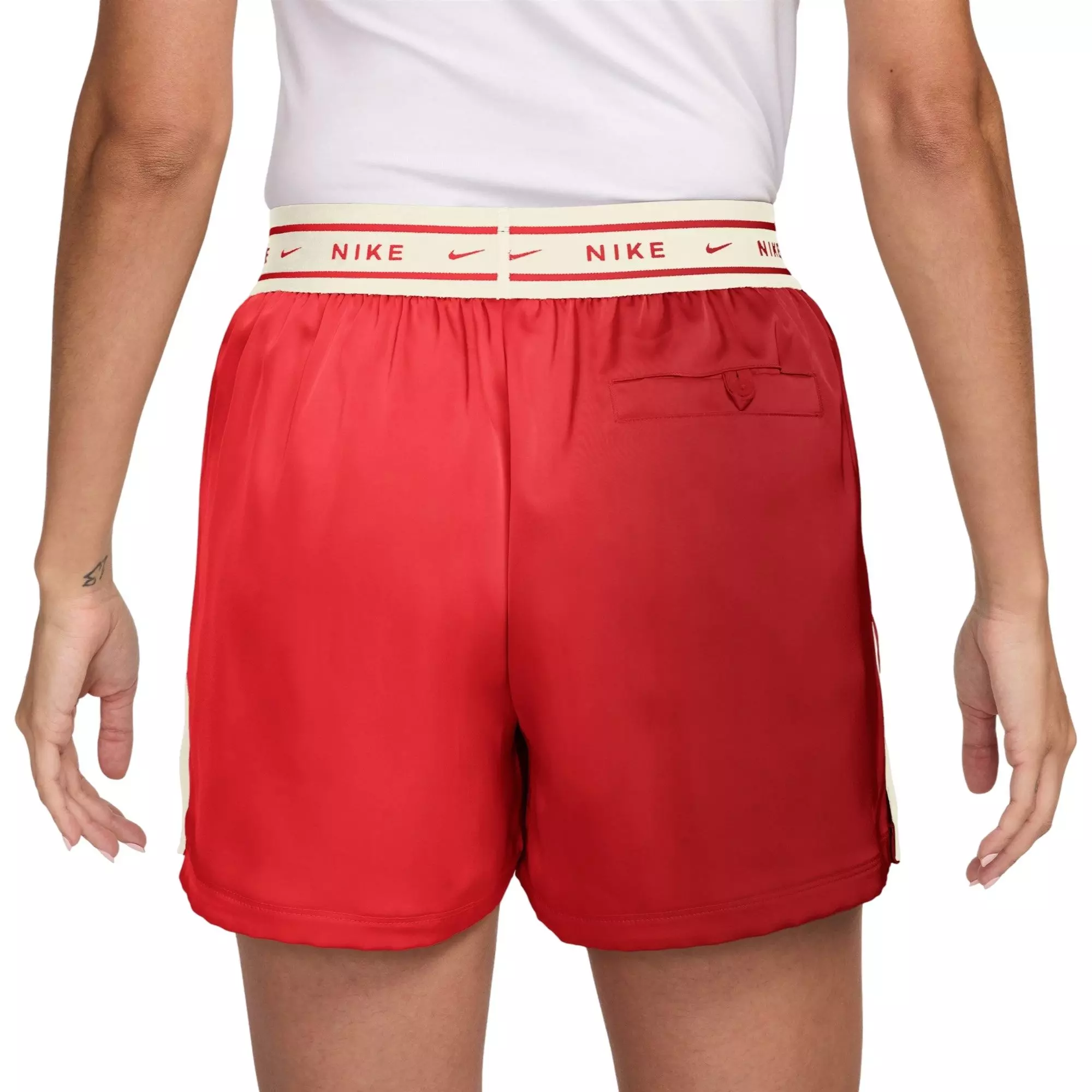 Nike Women's Sportswear Loose Mid-Rise Satin Shorts-Red - CRIMSON
