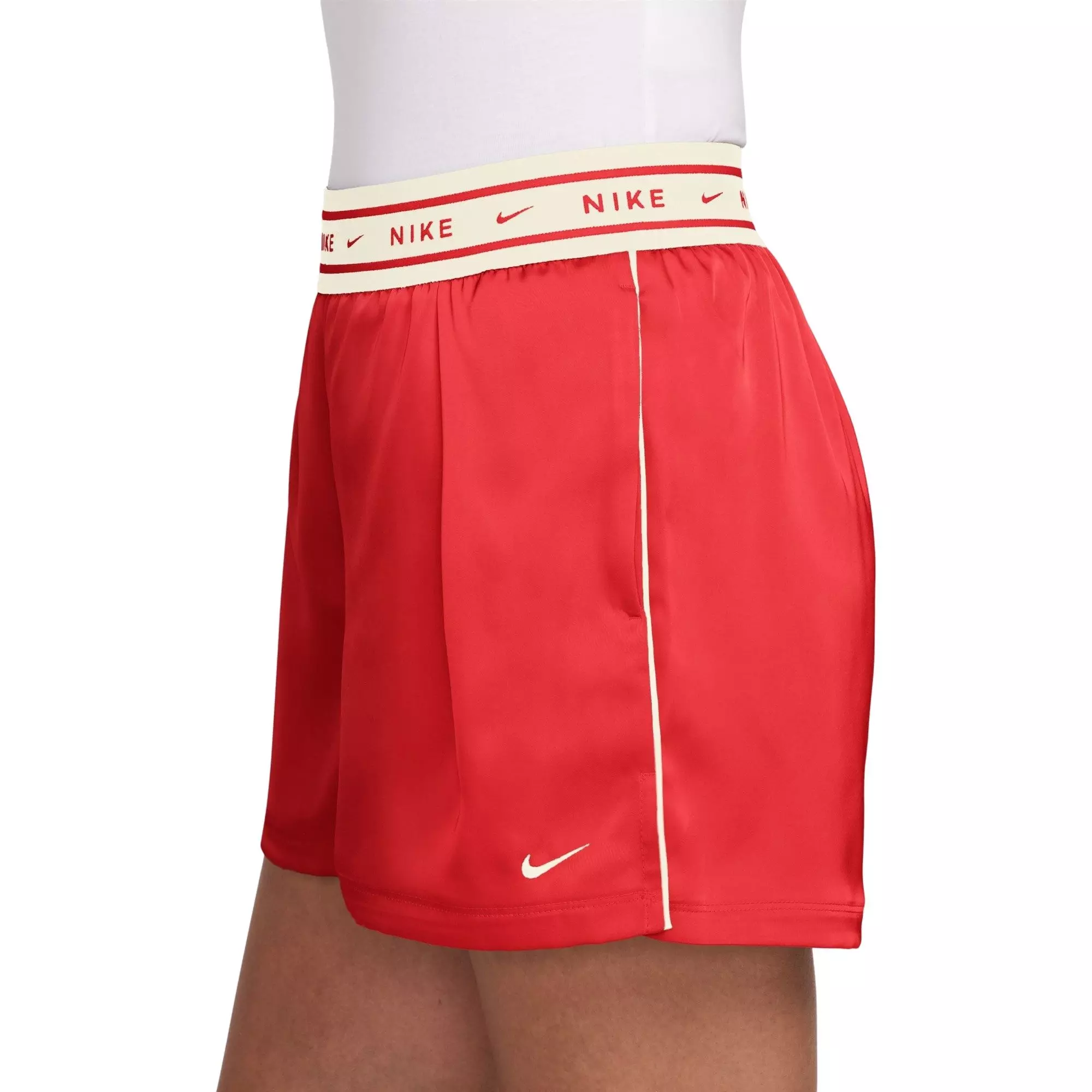 Nike Women's Sportswear Loose Mid-Rise Satin Shorts-Red - CRIMSON