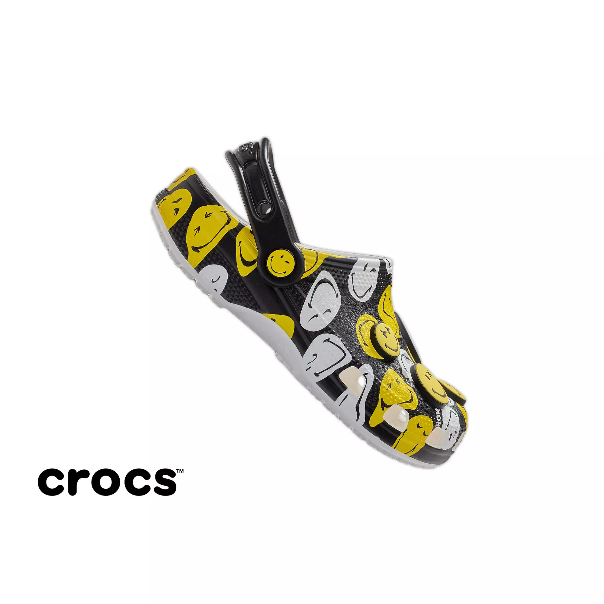 Crocs Classic "SmileyWorld" Preschool Kids' Clog - BLACK/WHITE/YELLOW