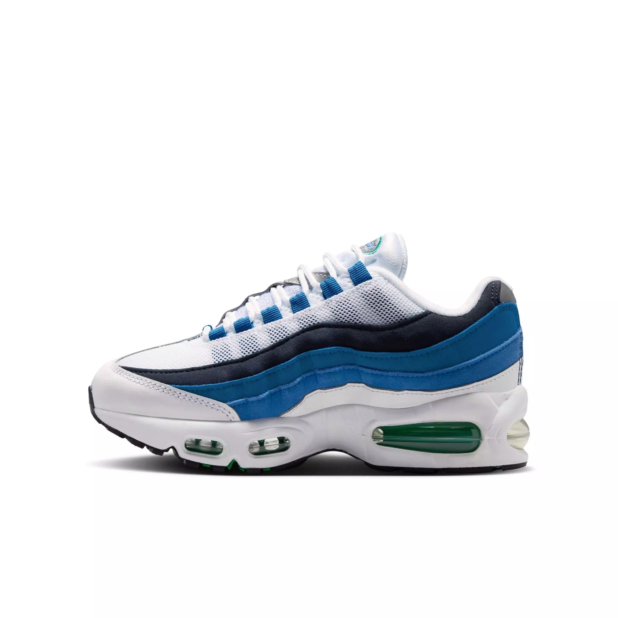 Nike Air Max 95 Big Bubble Premium "White/Emerald Green/Lake Blue" Grade School Boys' Shoe - WHITE/BLUE