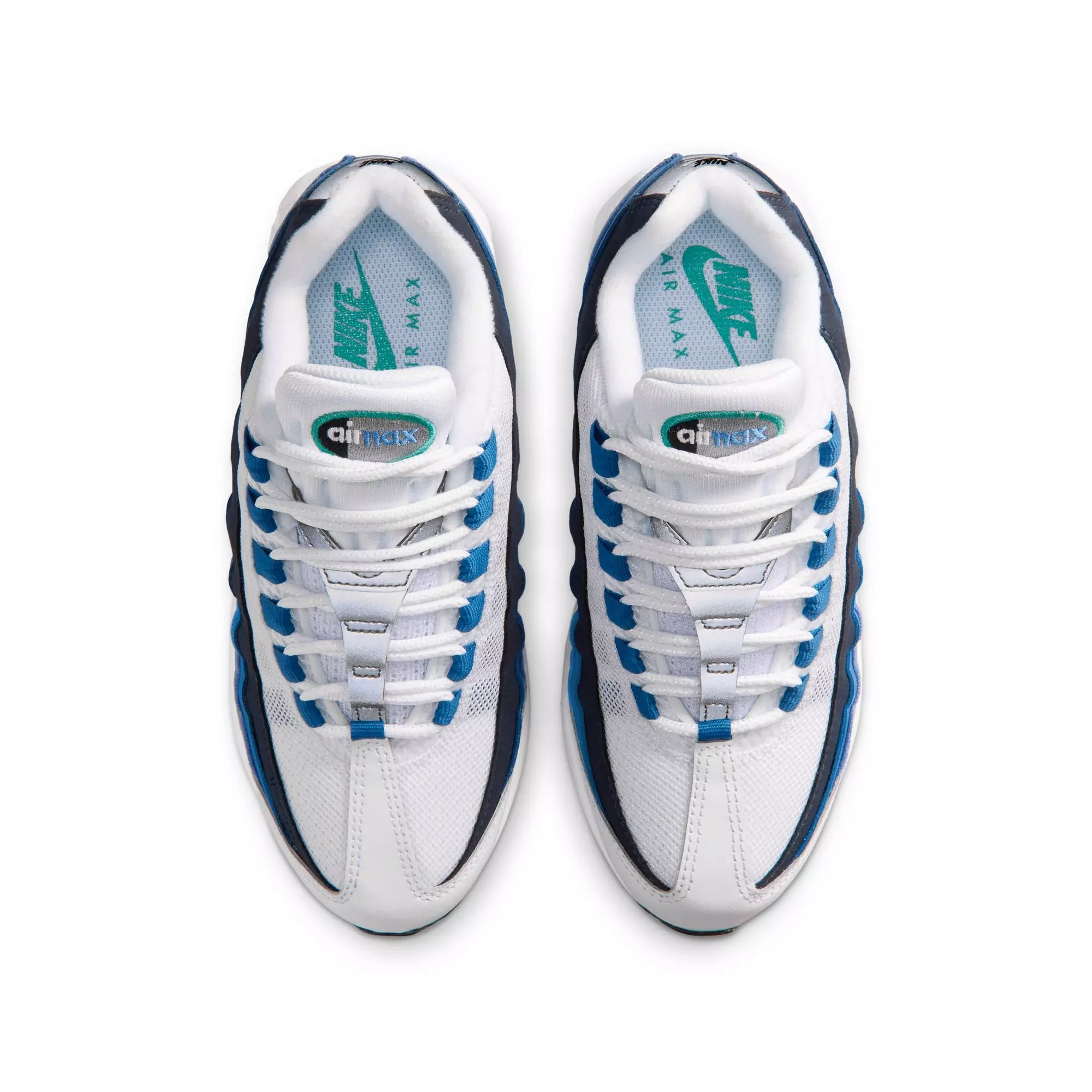 Nike Air Max 95 Big Bubble Premium "White/Emerald Green/Lake Blue" Grade School Boys' Shoe - WHITE/BLUE