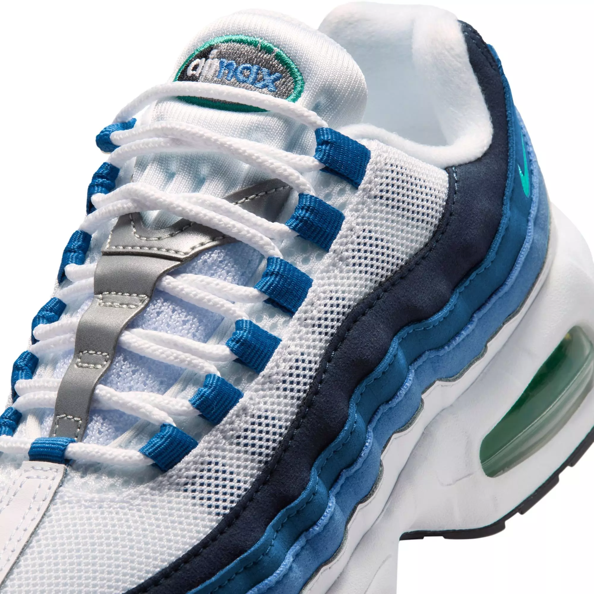 Nike Air Max 95 Big Bubble Premium "White/Emerald Green/Lake Blue" Grade School Boys' Shoe - WHITE/BLUE