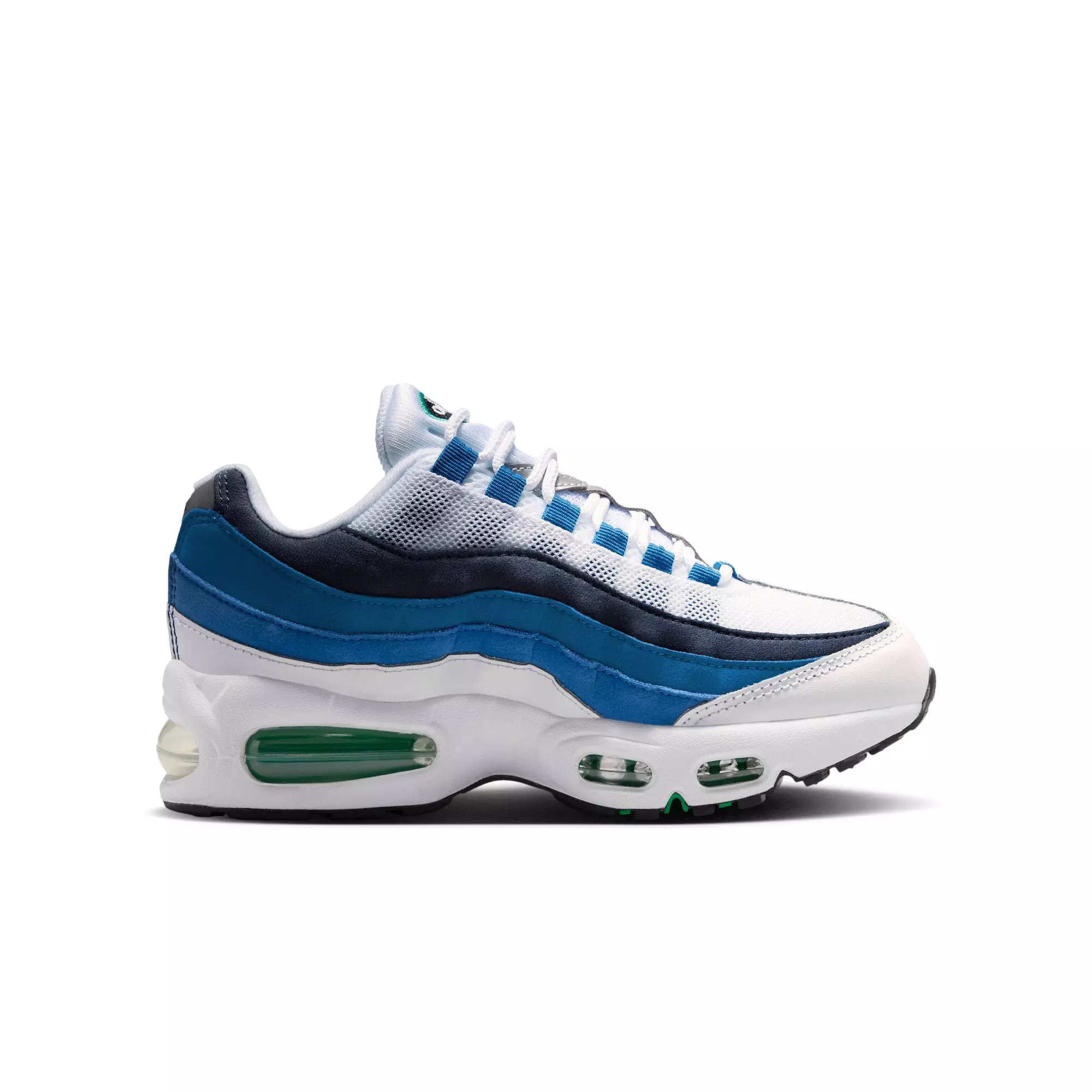 Nike Air Max 95 Big Bubble Premium "White/Emerald Green/Lake Blue" Grade School Boys' Shoe - WHITE/BLUE