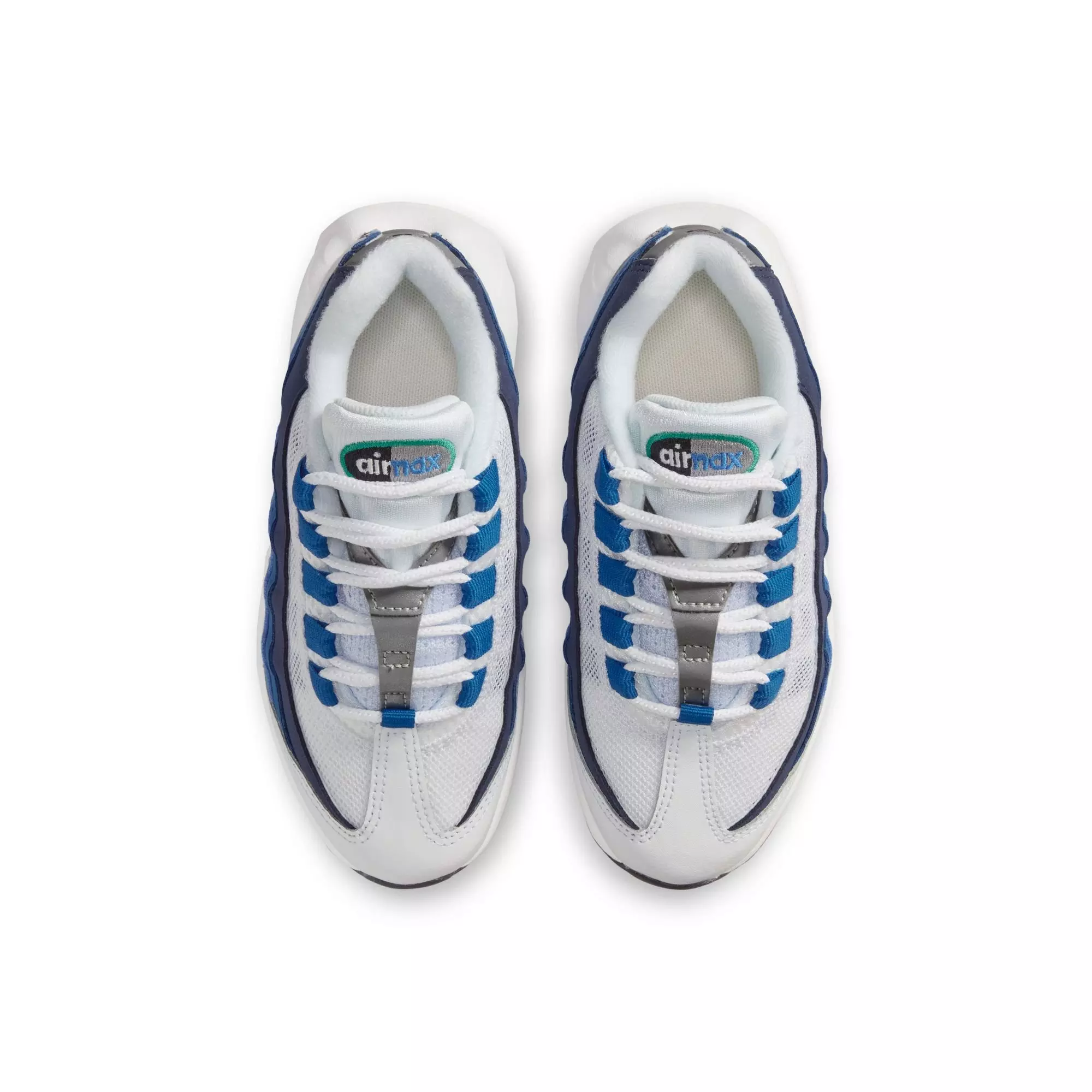 Nike Air Max 95 Premium "White/Emerald Green/Lake Blue" Preschool Boys' Shoe - WHITE/BLUE