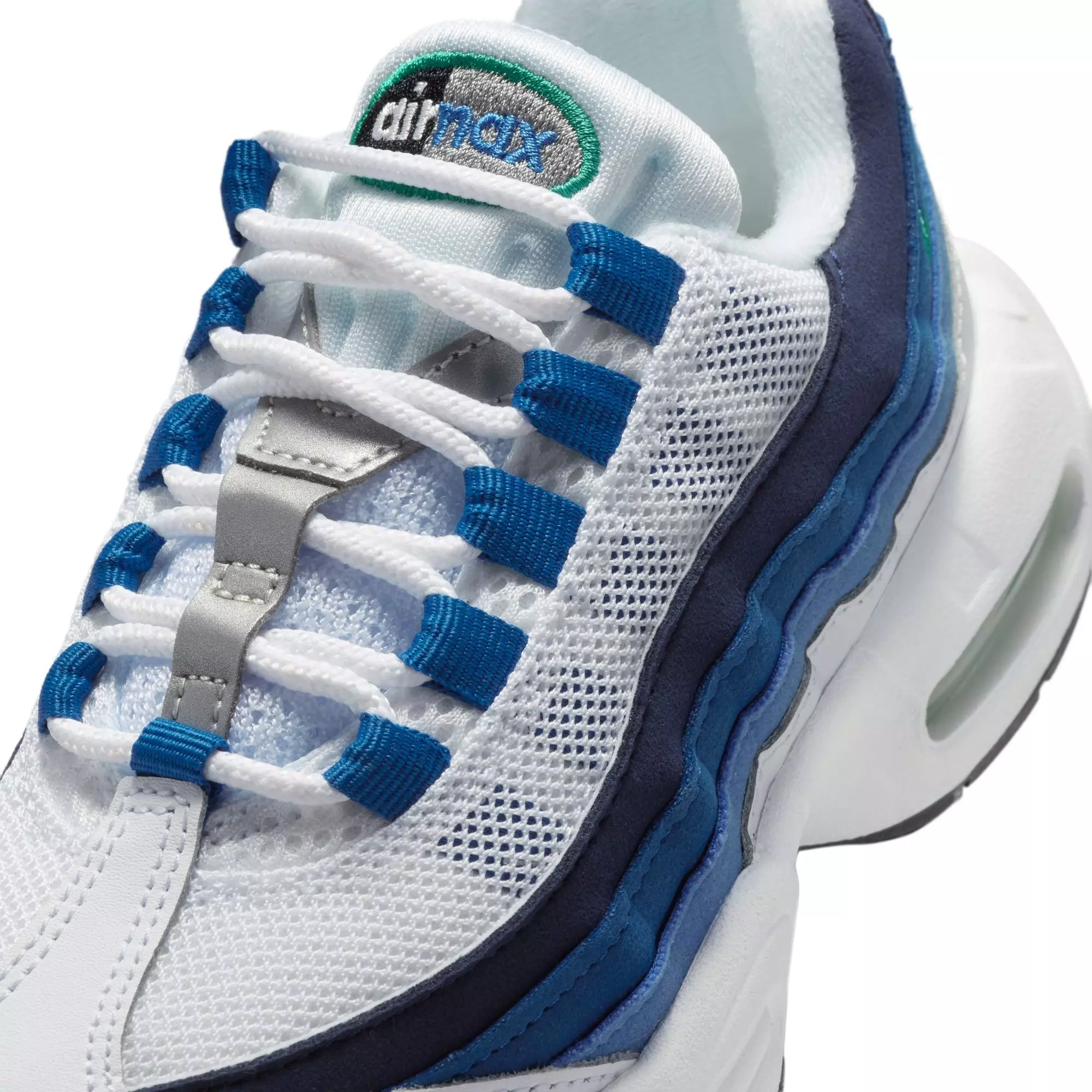 Nike Air Max 95 Premium "White/Emerald Green/Lake Blue" Preschool Boys' Shoe - WHITE/BLUE