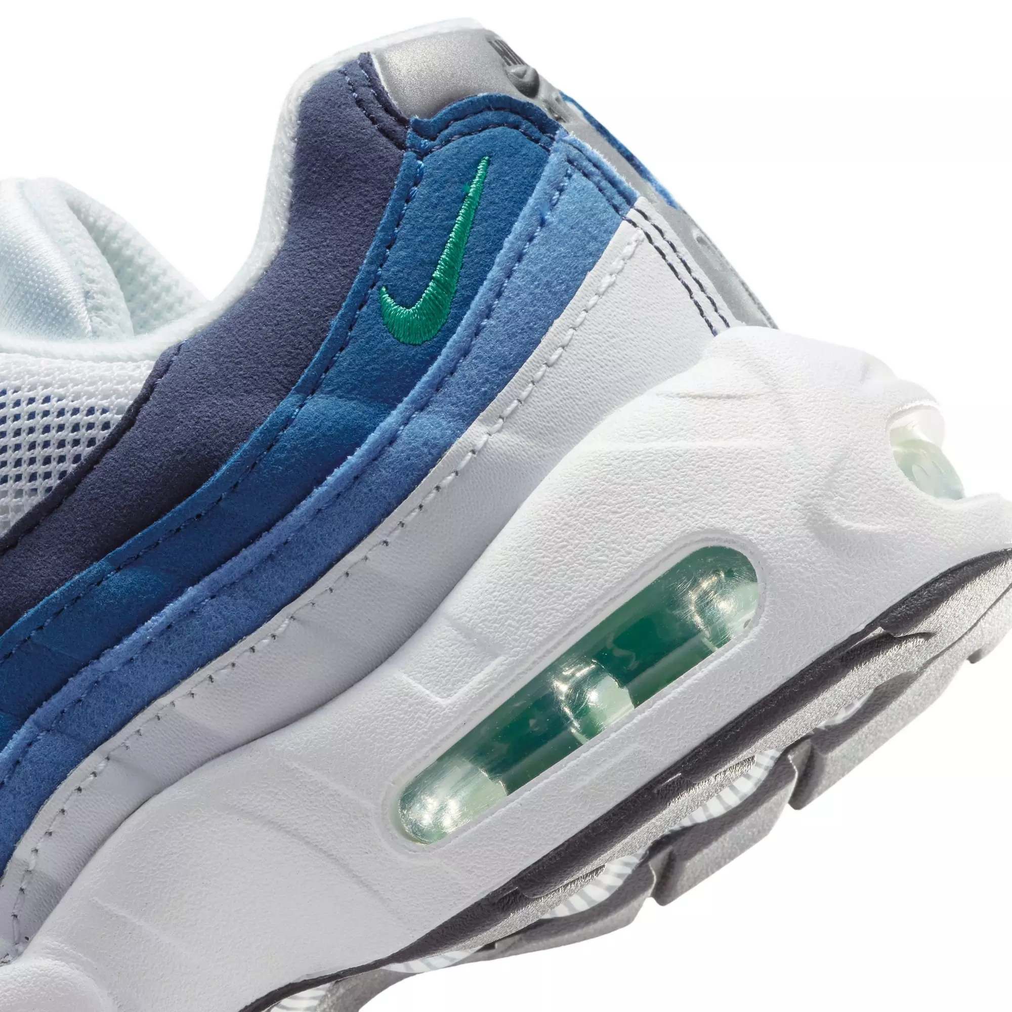 Nike Air Max 95 Premium "White/Emerald Green/Lake Blue" Preschool Boys' Shoe - WHITE/BLUE