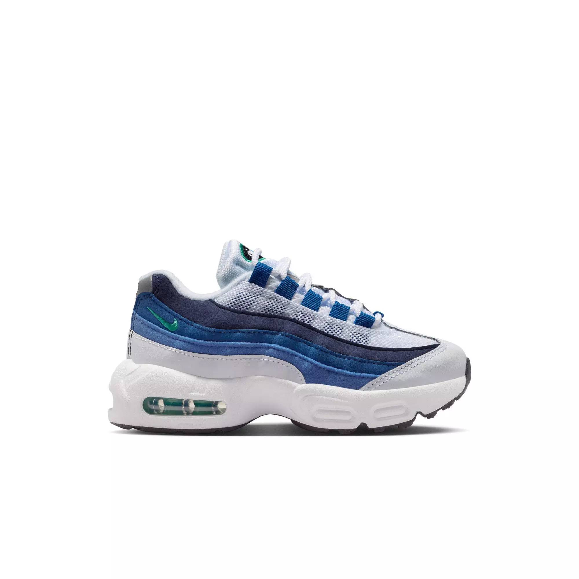 Nike Air Max 95 Premium "White/Emerald Green/Lake Blue" Preschool Boys' Shoe - WHITE/BLUE