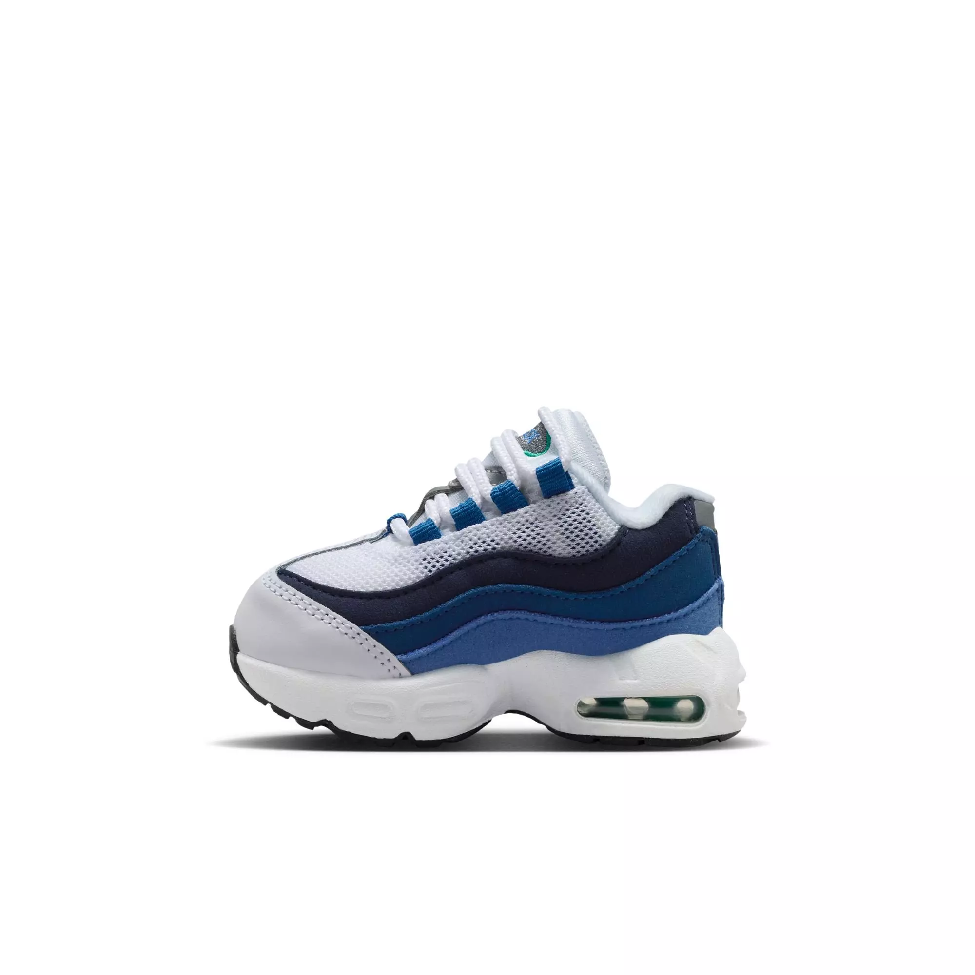 Nike Air Max 95 Premium "White/Emerald Green/Lake Blue" Toddler Kids' Shoe - WHITE/BLUE