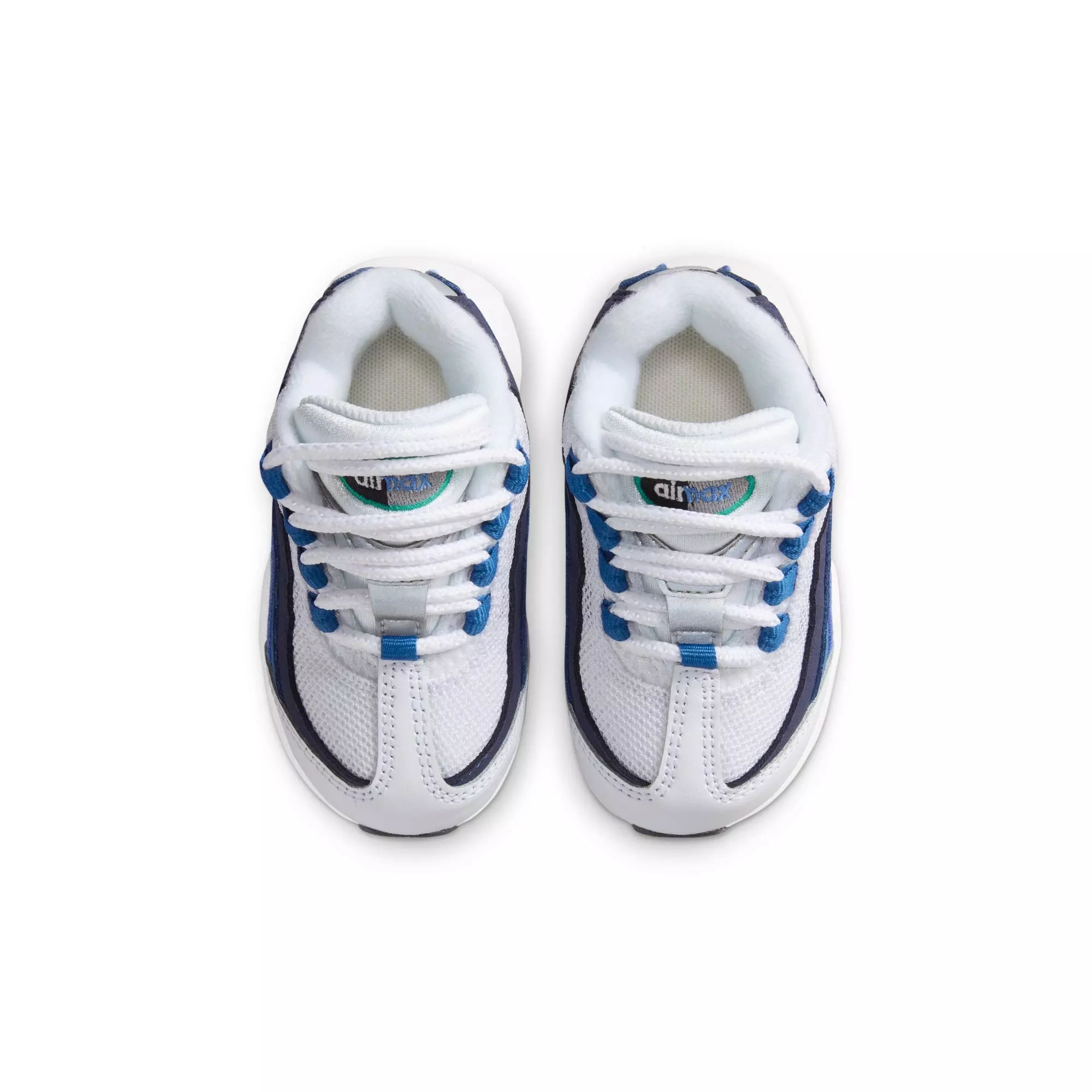 Nike Air Max 95 Premium "White/Emerald Green/Lake Blue" Toddler Kids' Shoe - WHITE/BLUE