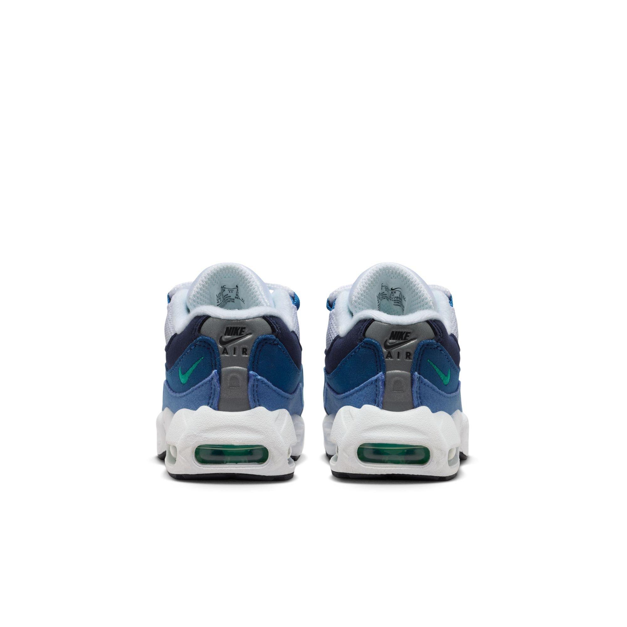 Nike Air Max 95 Premium "White/Emerald Green/Lake Blue" Toddler Kids' Shoe - WHITE/BLUE Thumbnail View 7