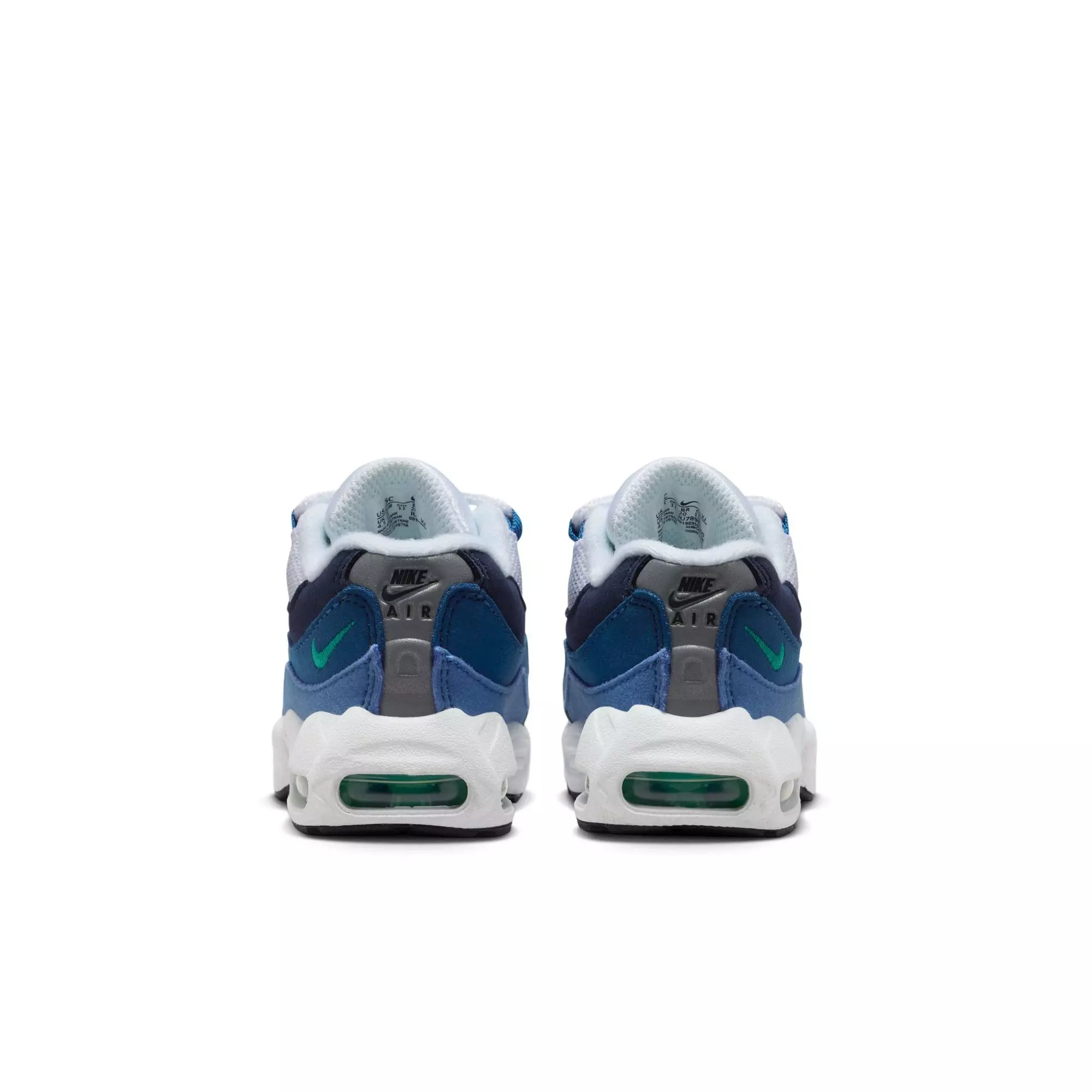 Nike Air Max 95 Premium "White/Emerald Green/Lake Blue" Toddler Kids' Shoe - WHITE/BLUE
