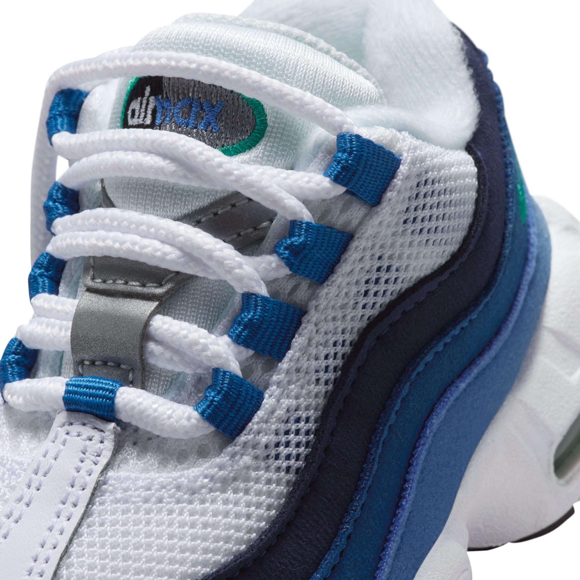 Nike Air Max 95 Premium "White/Emerald Green/Lake Blue" Toddler Kids' Shoe - WHITE/BLUE Thumbnail View 9
