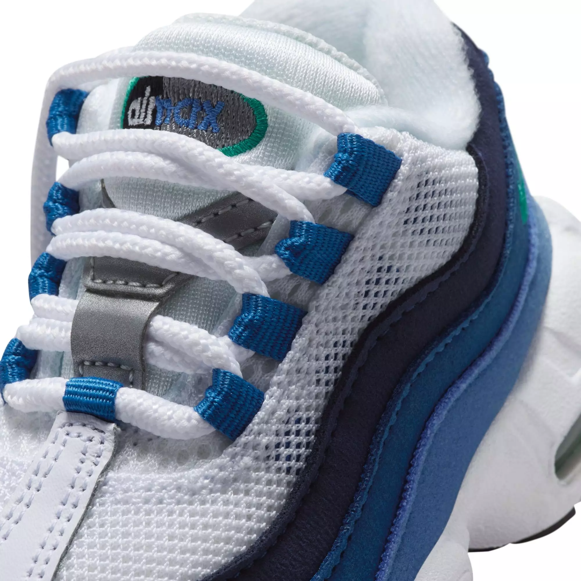 Nike Air Max 95 Premium "White/Emerald Green/Lake Blue" Toddler Kids' Shoe - WHITE/BLUE