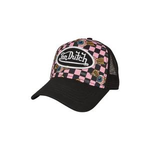 Von Dutch Checkered Multicolor Trucker Snapback Hat-Black/Pink