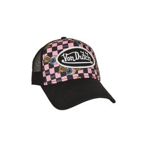 Von Dutch Checkered Multicolor Trucker Snapback Hat-Black/Pink
