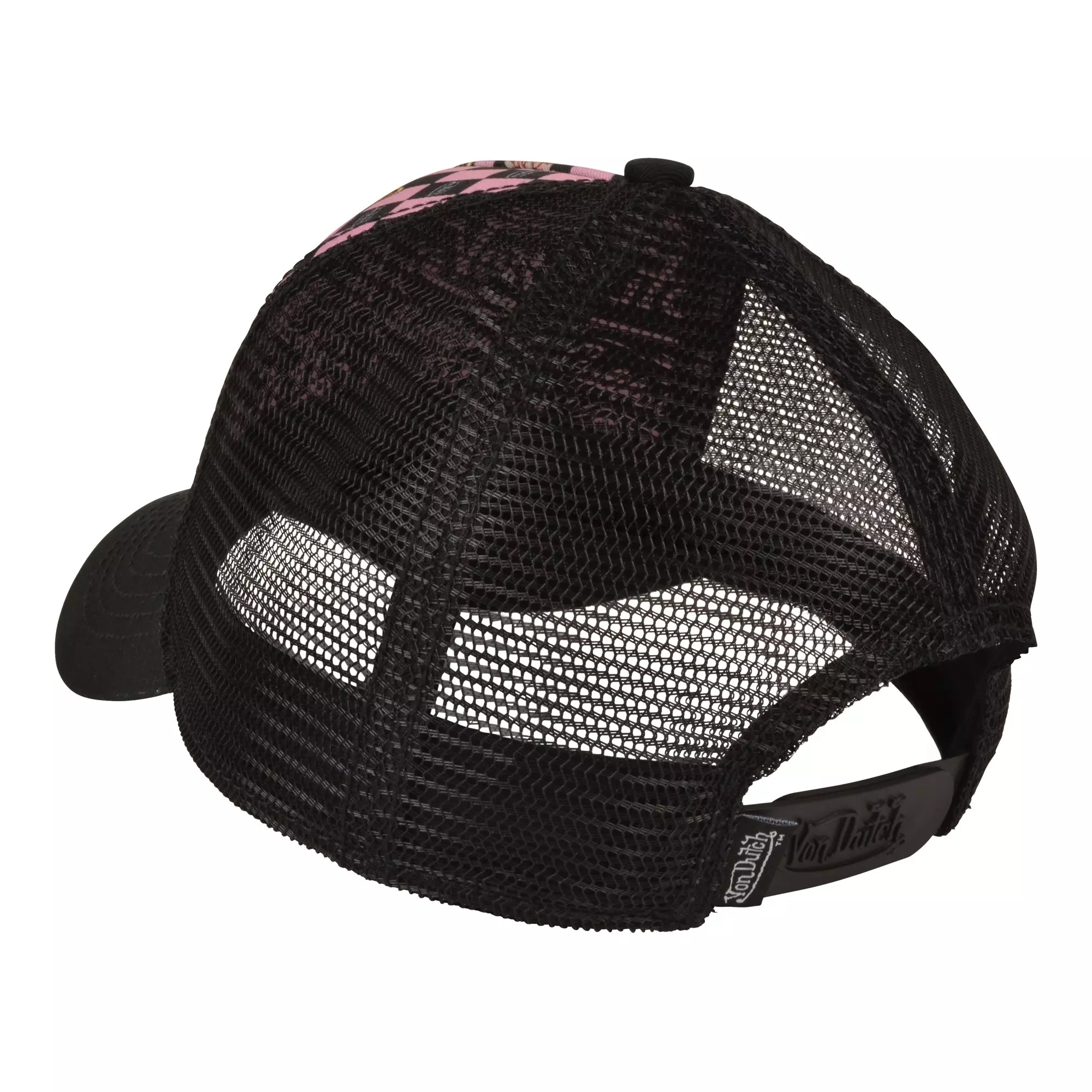 Von Dutch Checkered Multicolor Trucker Snapback Hat-Black/Pink - BLACK/PINK