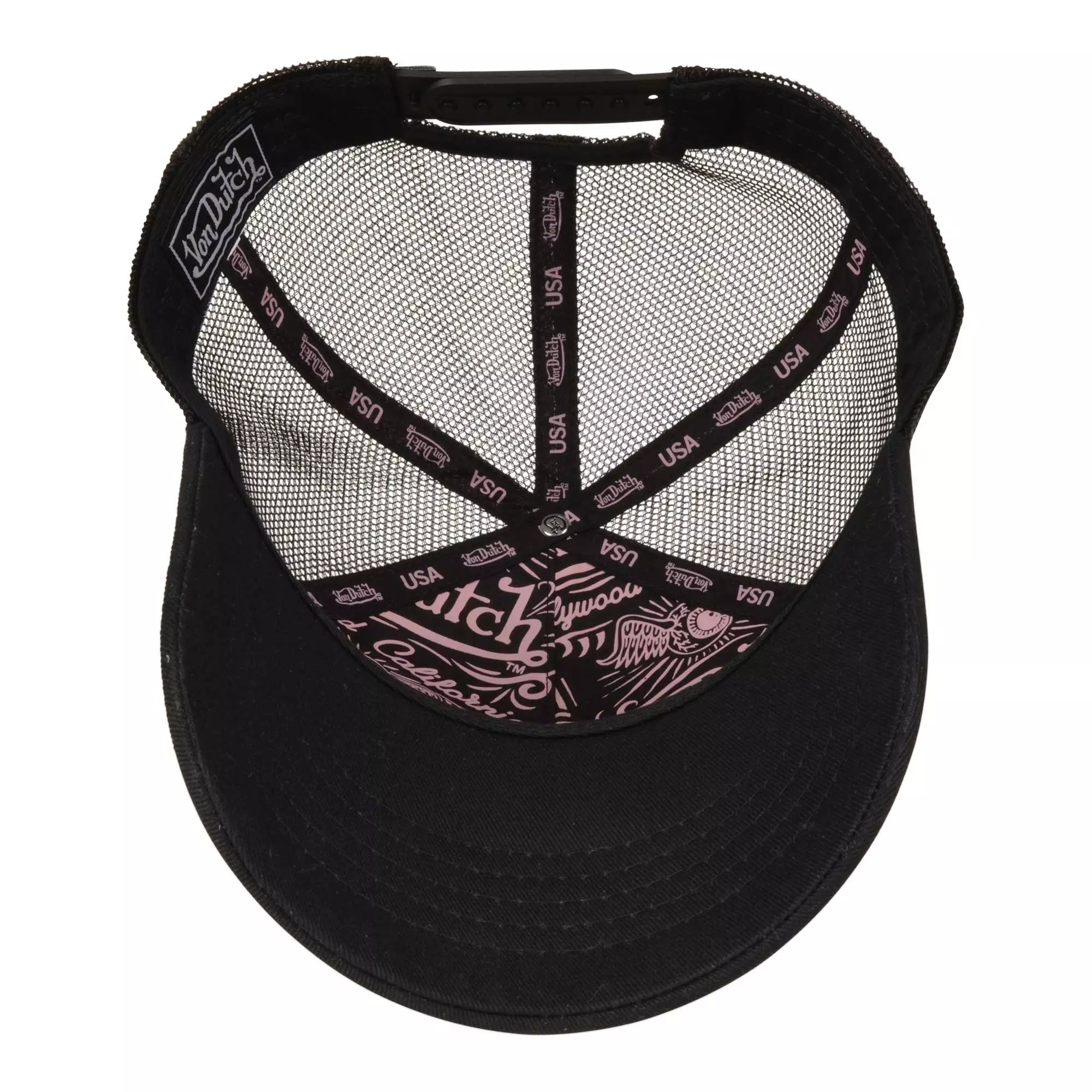 Von Dutch Checkered Multicolor Trucker Snapback Hat-Black/Pink - BLACK/PINK