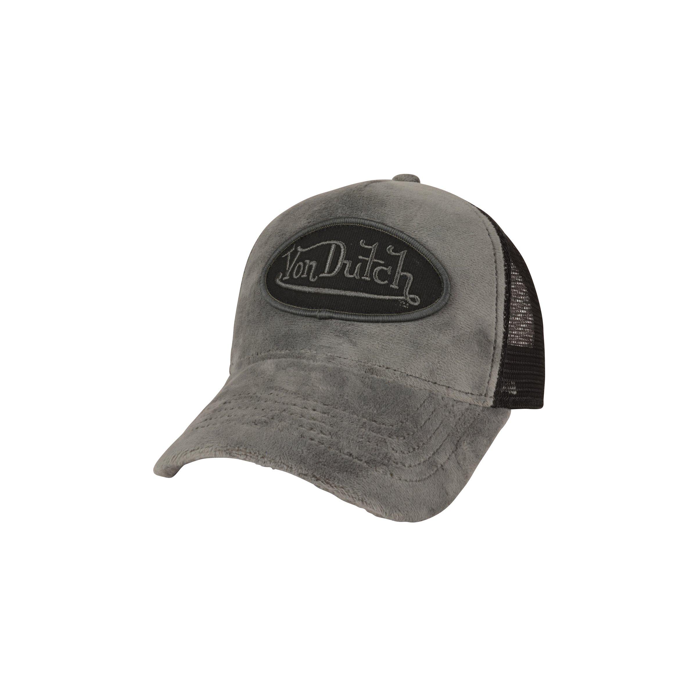 Von Dutch Velvet Trucker Snapback Hat-Grey