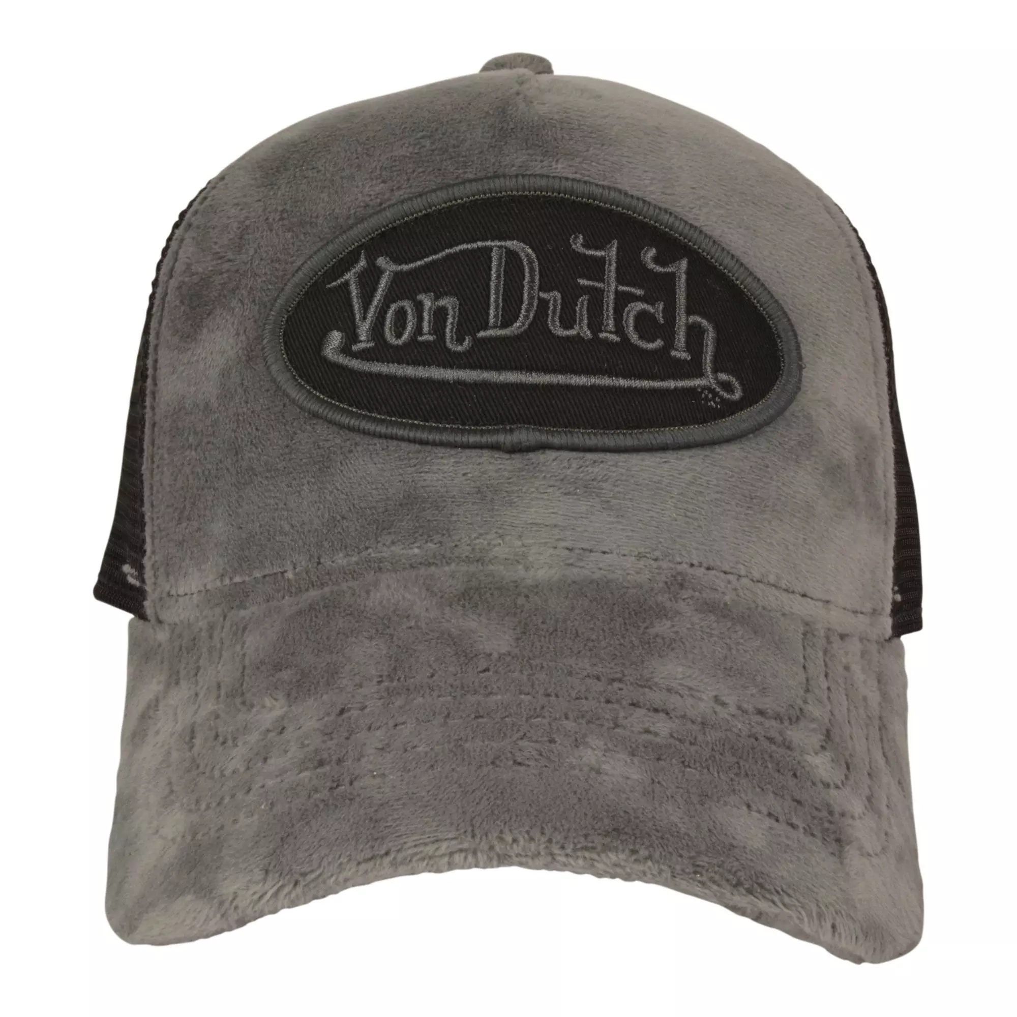 Von Dutch Velvet Trucker Snapback Hat-Grey - GREY