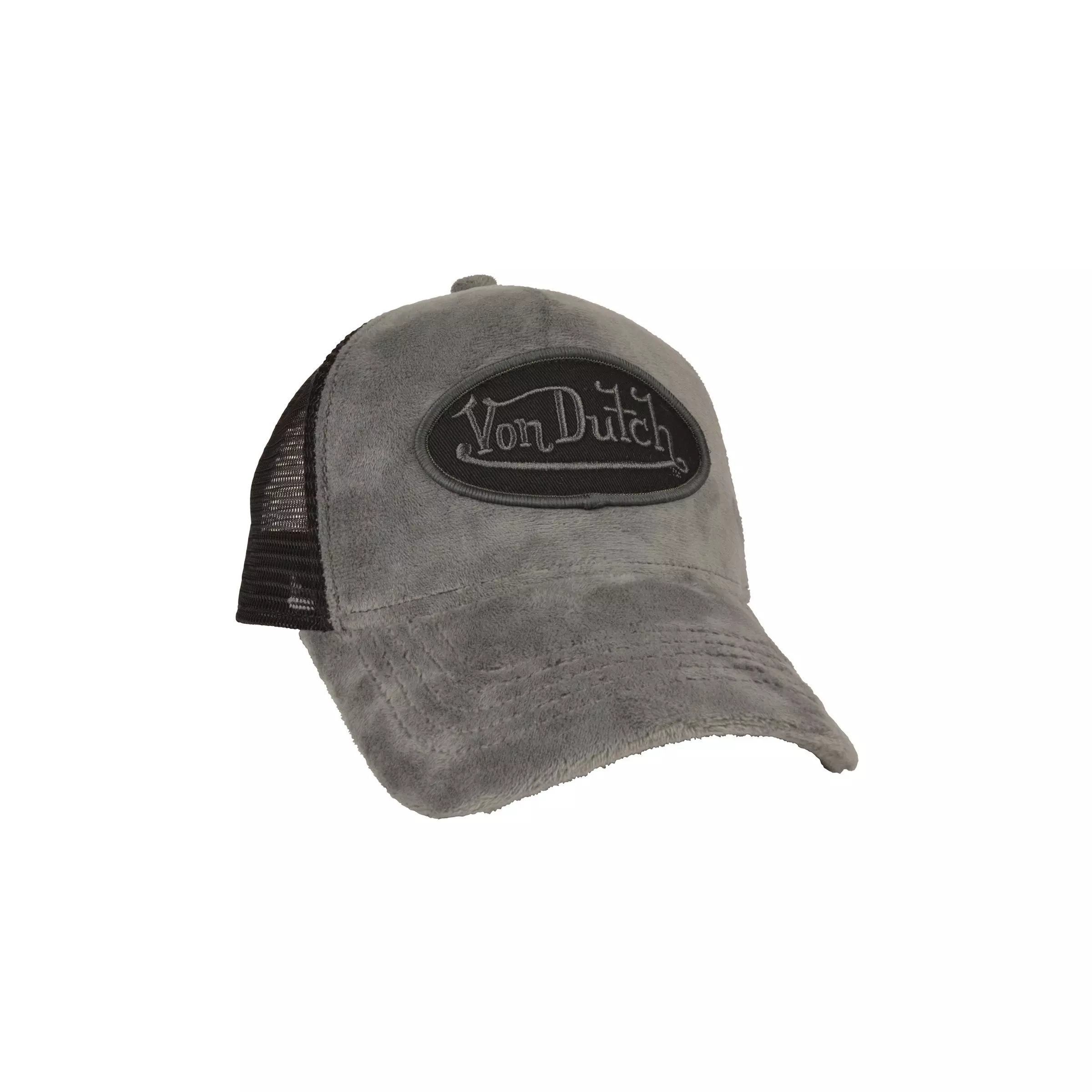 Von Dutch Velvet Trucker Snapback Hat-Grey - GREY