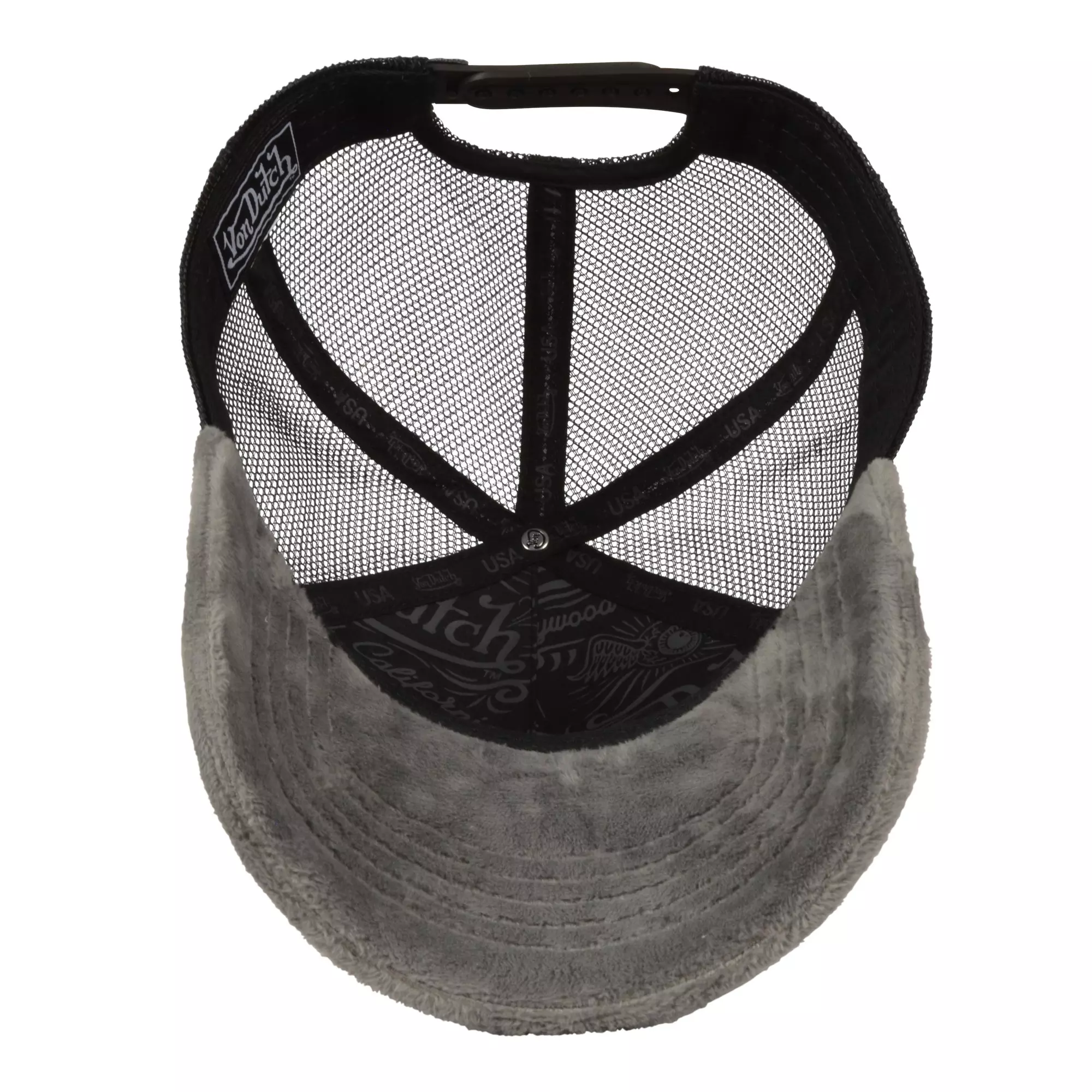 Von Dutch Velvet Trucker Snapback Hat-Grey - GREY