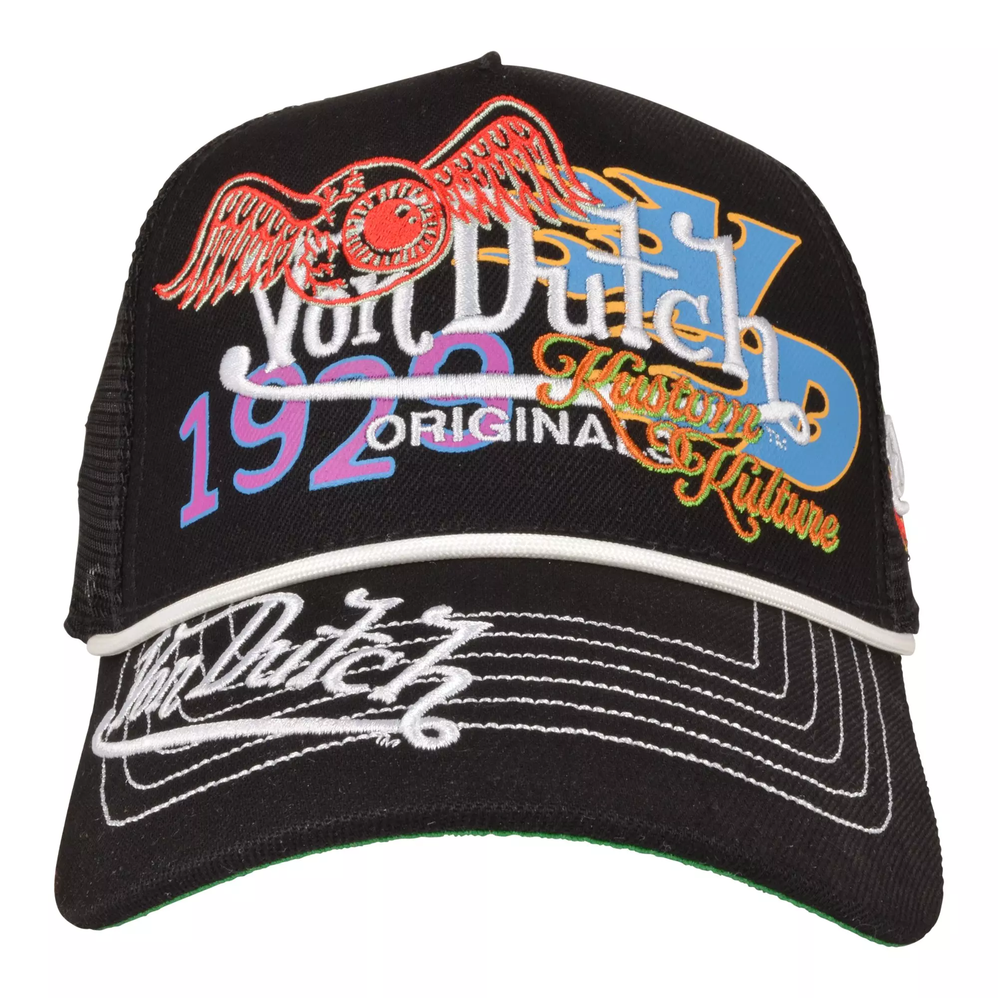 Von Dutch Overlap Trucker Snapback Hat-Black - BLACK