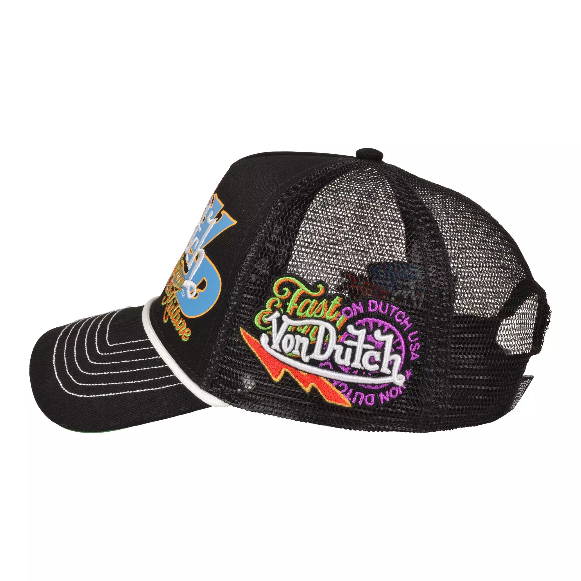 Von Dutch Overlap Trucker Snapback Hat-Black - BLACK