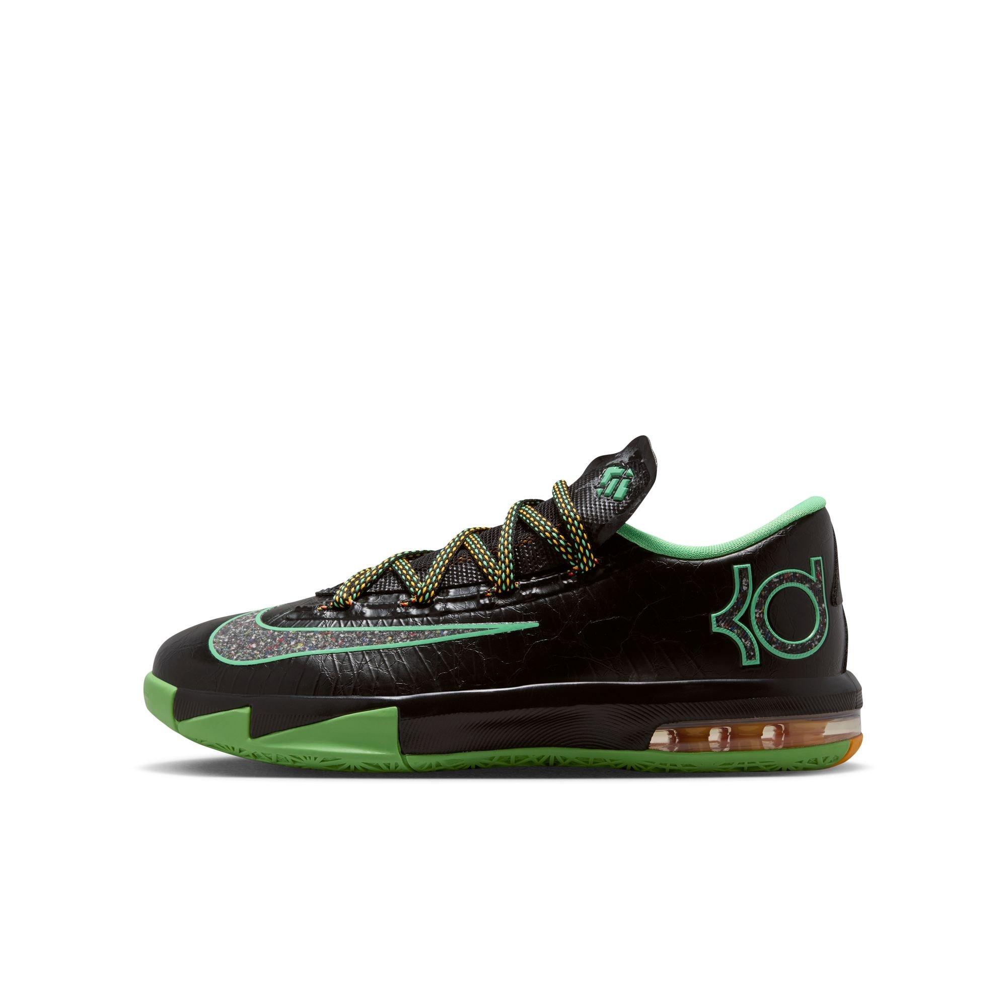 Nike KD 6 "Brazil" Grade School Kids' Basketball Shoe - BLACK/MULTI-COLOR/LT LUCID GREEN Thumbnail View 6