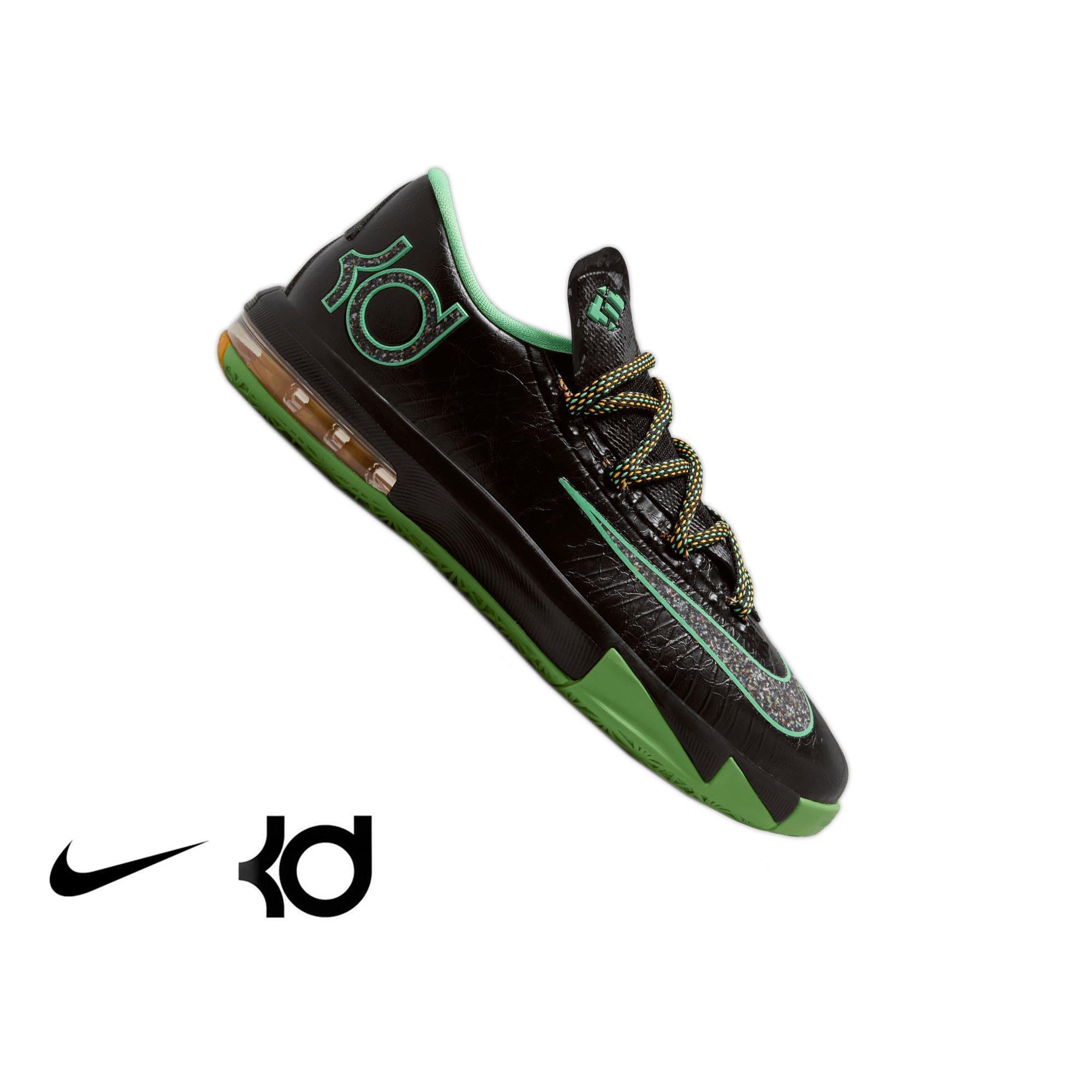 Nike KD 6 "Brazil" Grade School Kids' Basketball Shoe - BLACK/MULTI-COLOR/LT LUCID GREEN Thumbnail View 1