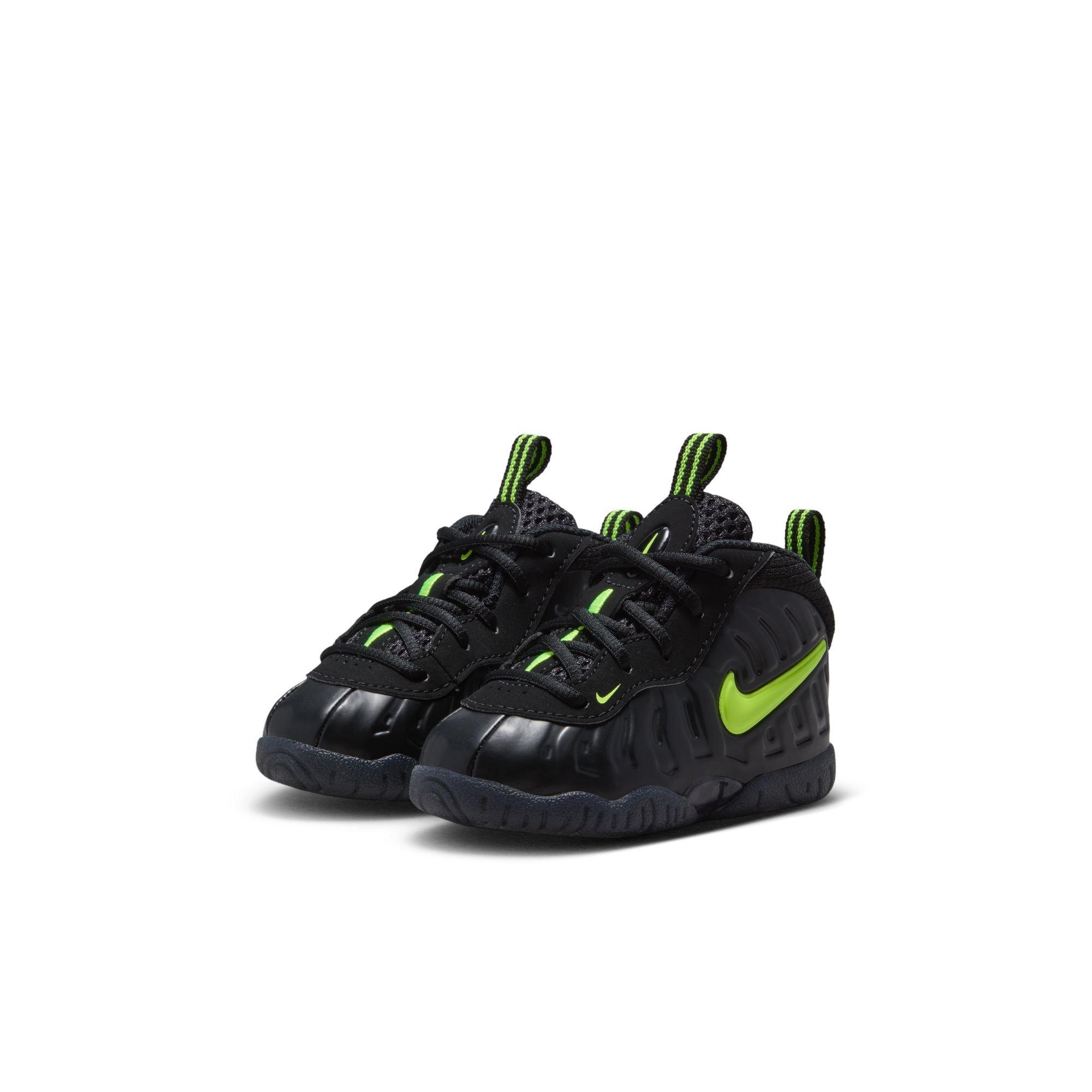 Nike Kids\' Foamposite Sneakers in Black with Purple and Green Accents Nike TD Air Foamposite One - Black / Black / Varsity Purple  main image 3