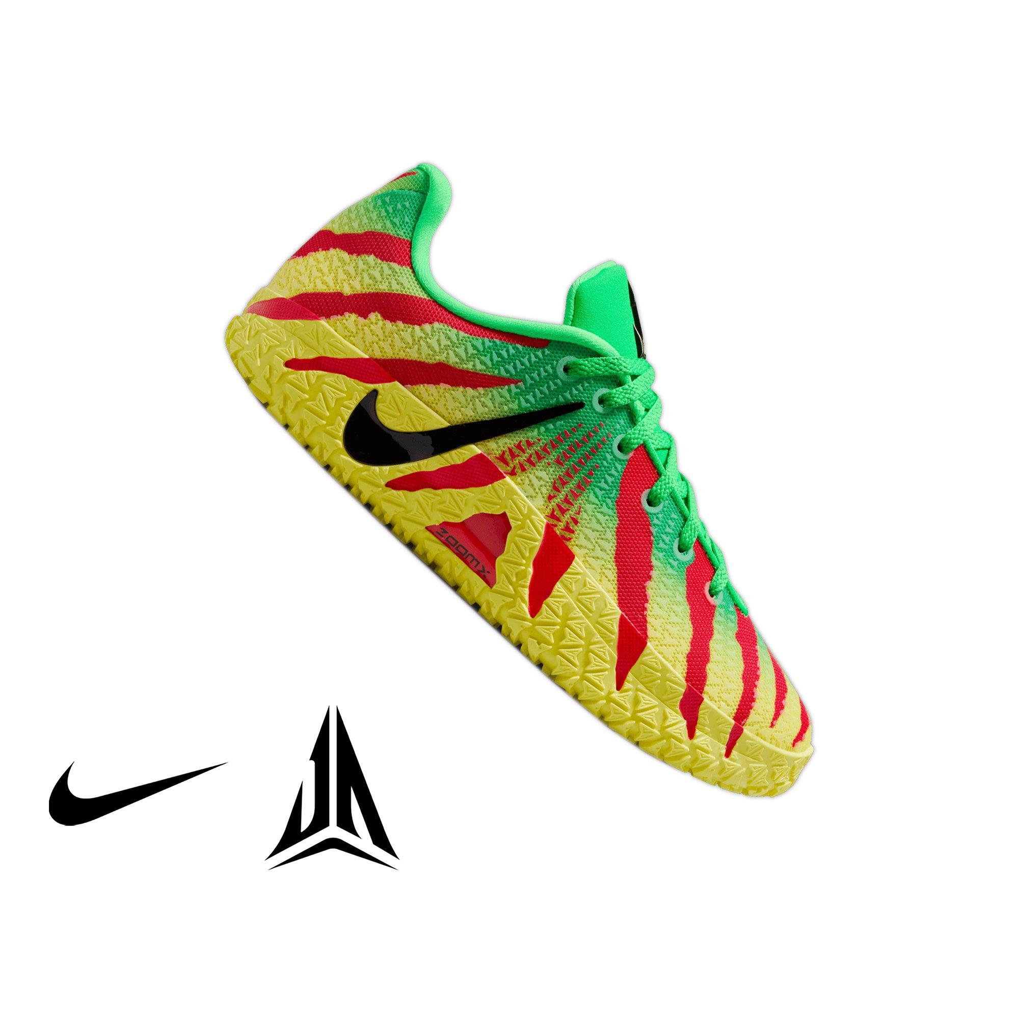 Nike Ja 3 "Explorer" Grade School Kids' Basketball Shoe - GREEN SPARK/BLACK/UNIVERSITY RED Thumbnail View 1