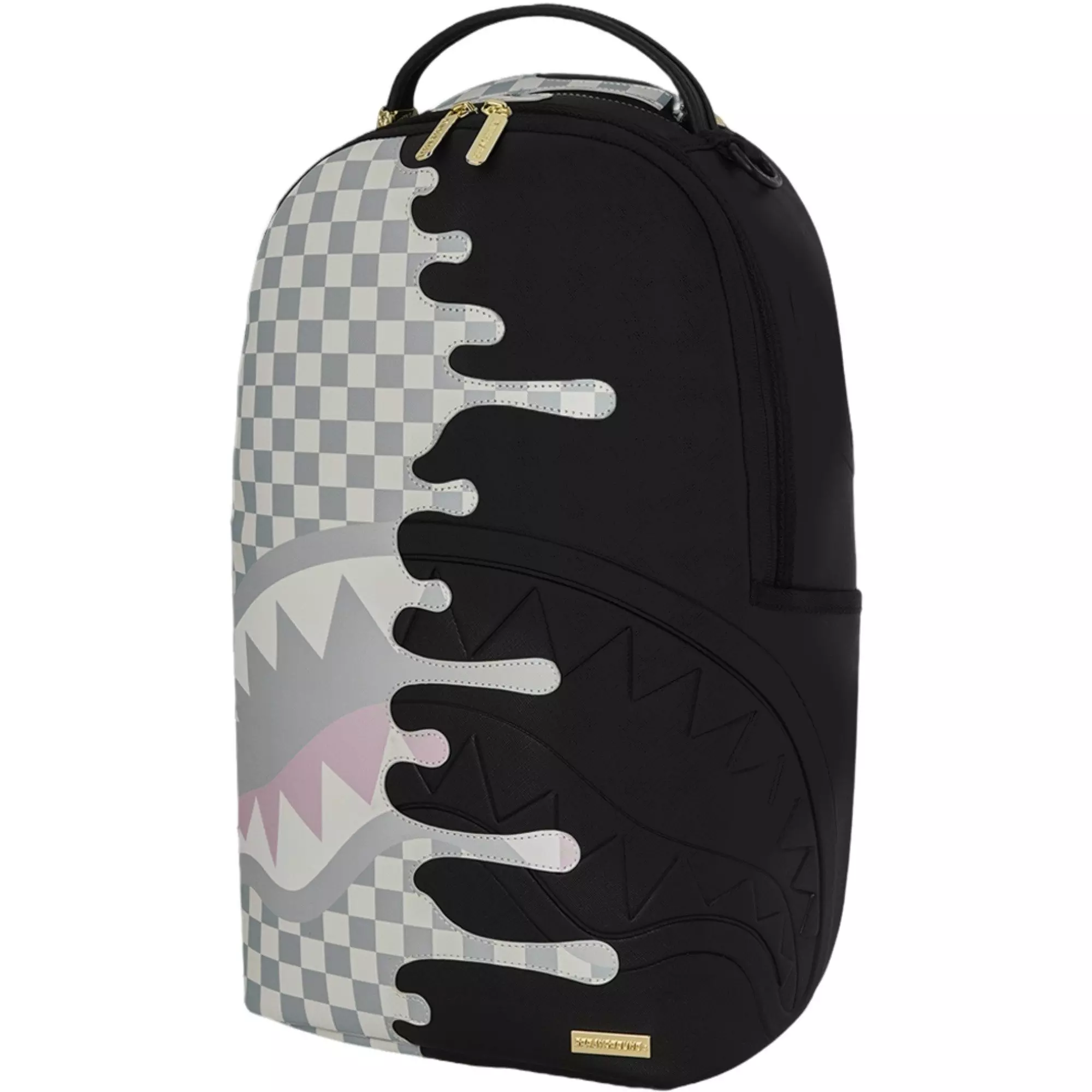 Sprayground Cream Check Side Drip Backpack - Black/Cream/Grey - BLACK/CREAM/GREY