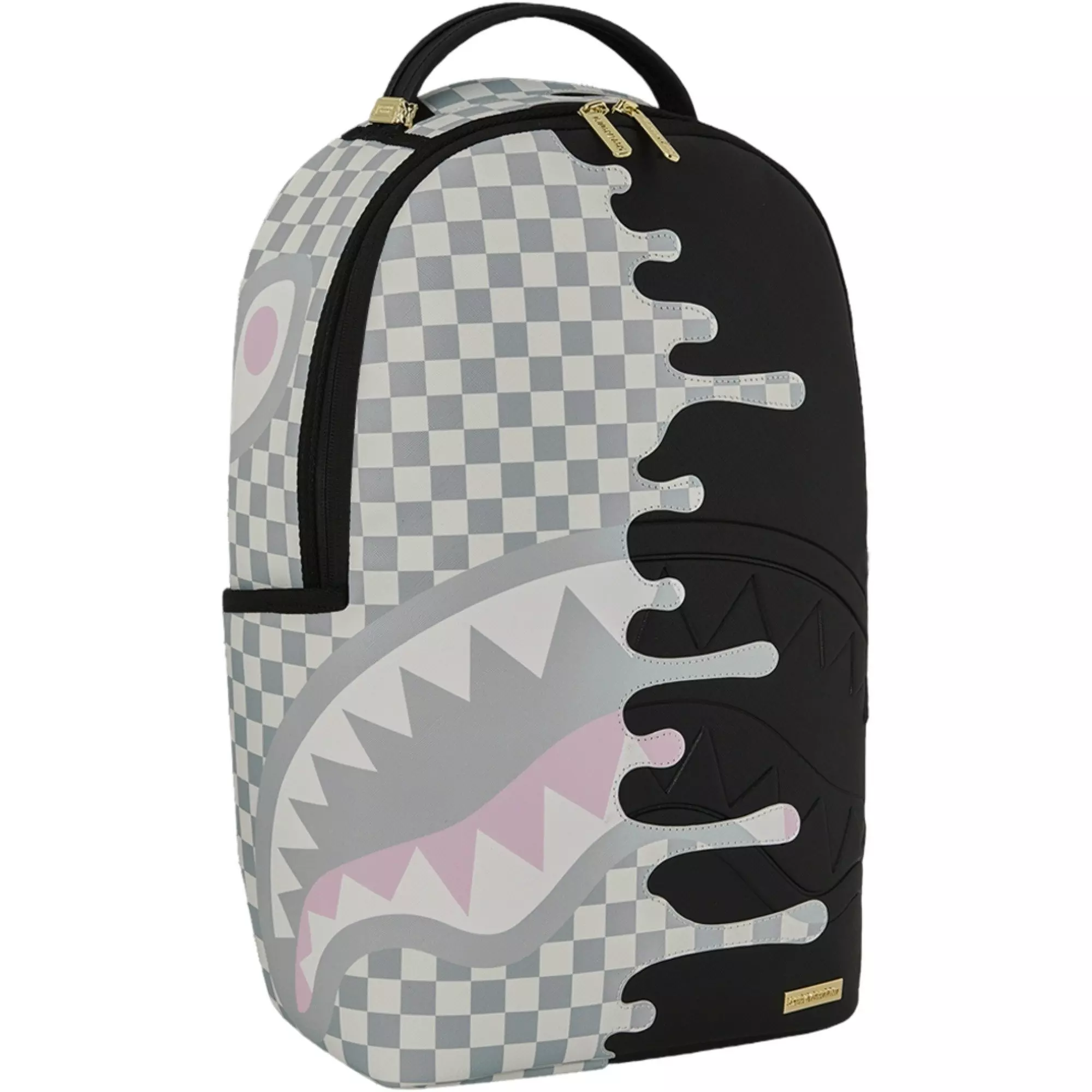 Sprayground Cream Check Side Drip Backpack - Black/Cream/Grey - BLACK/CREAM/GREY