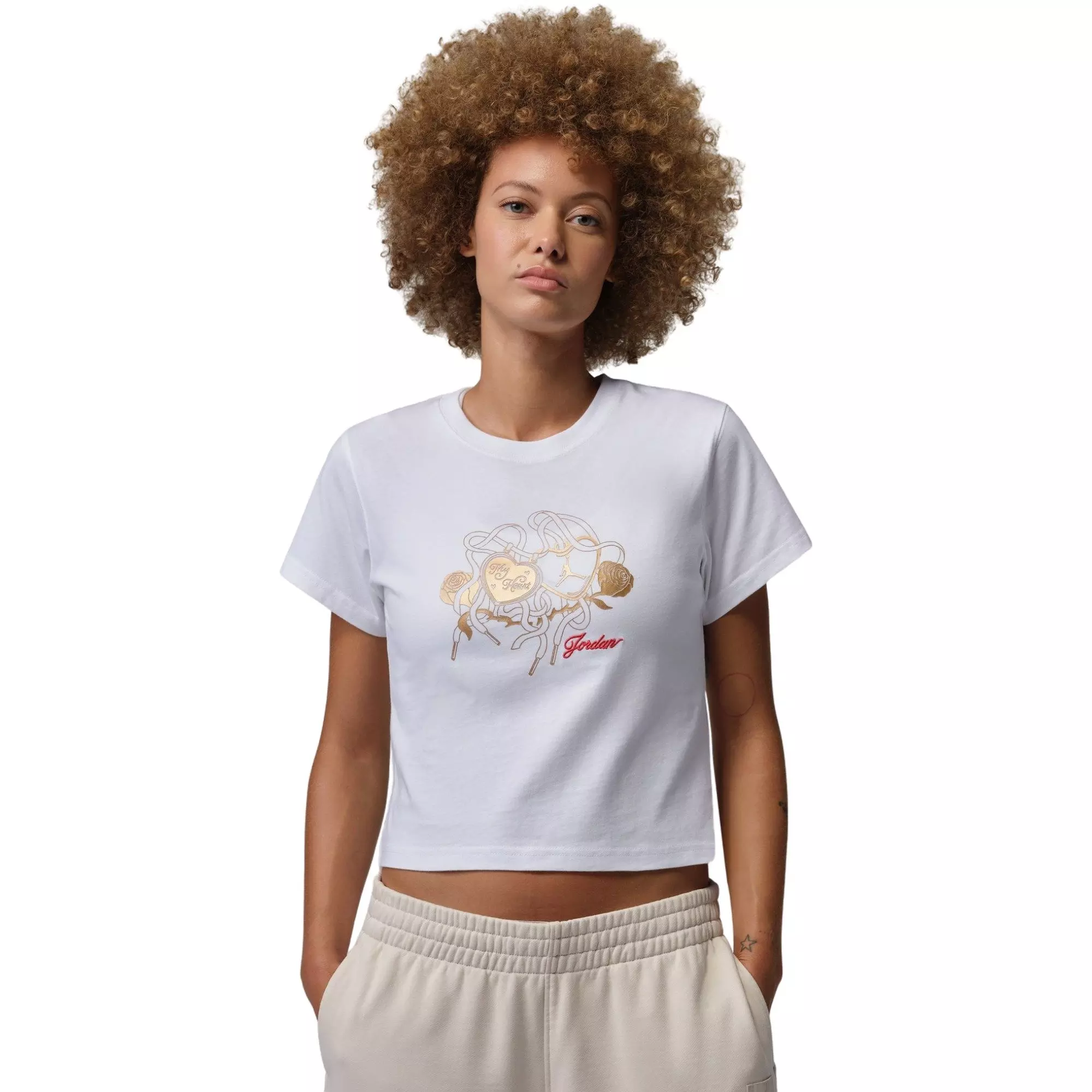 Jordan Women's Brooklyn Graphic Tee - White/Gold - WHITE/GOLD
