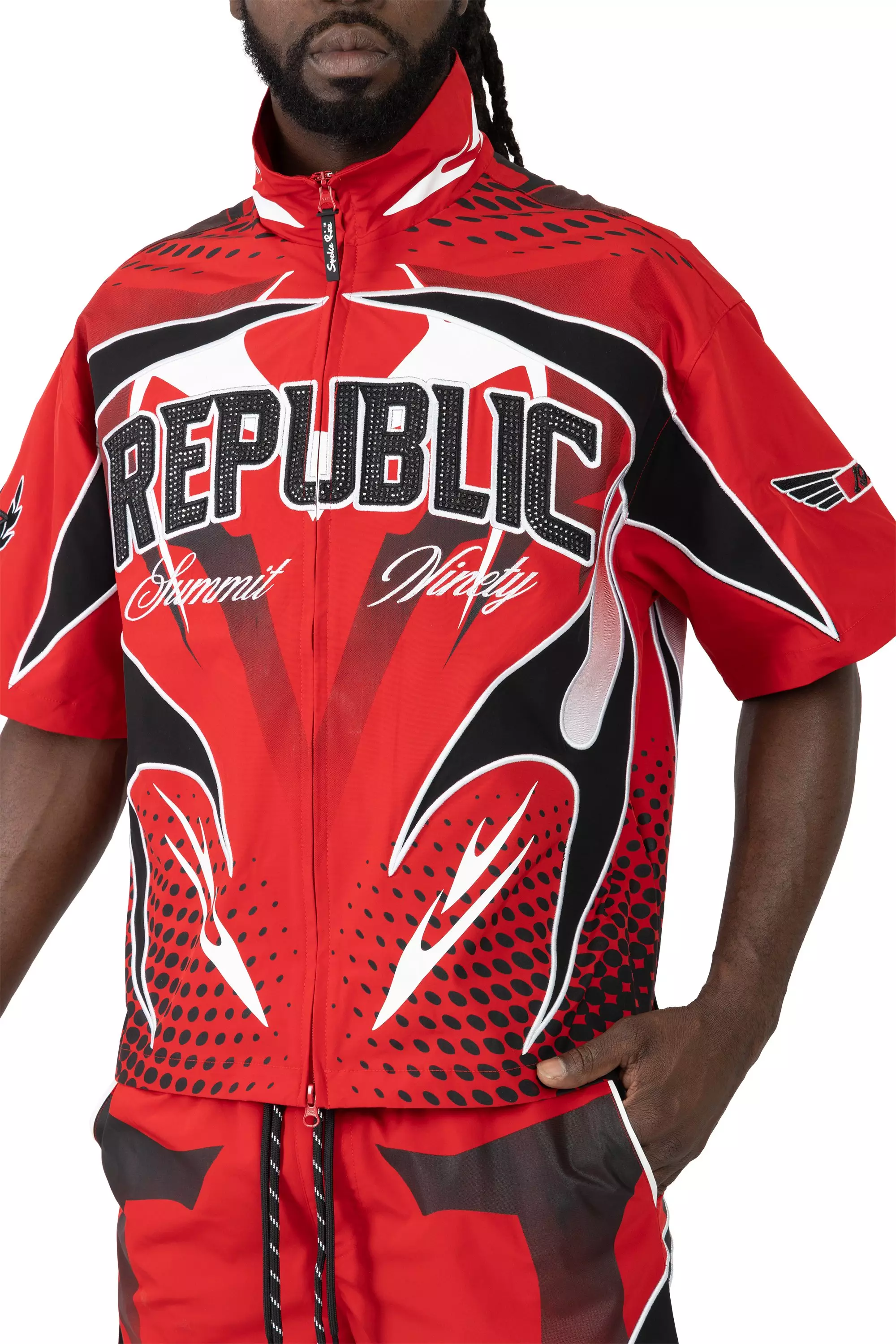 Smoke Rise Men's Republic Zippered Windbreaker - Red - RED