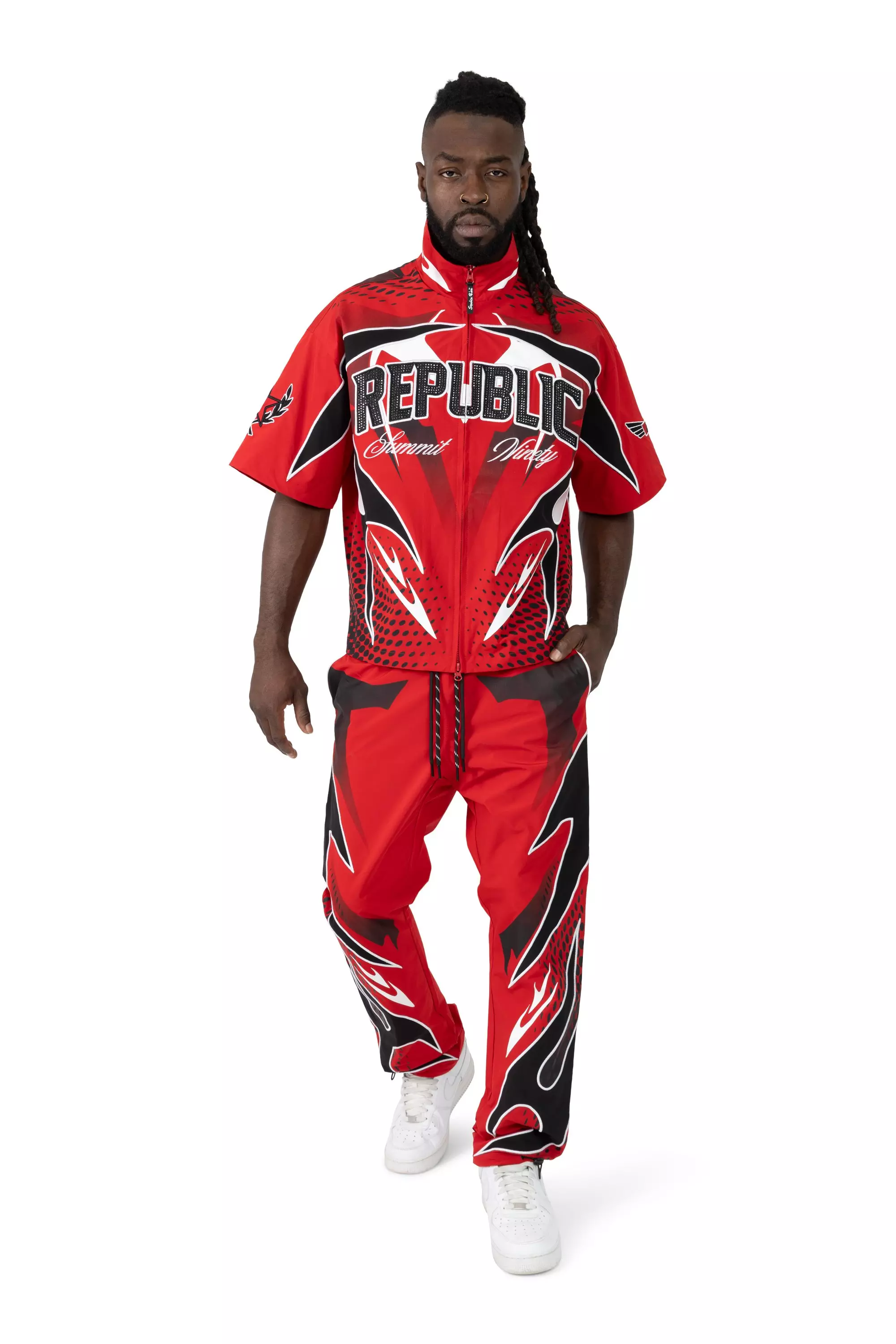 Smoke Rise Men's Republic Zippered Windbreaker - Red - RED