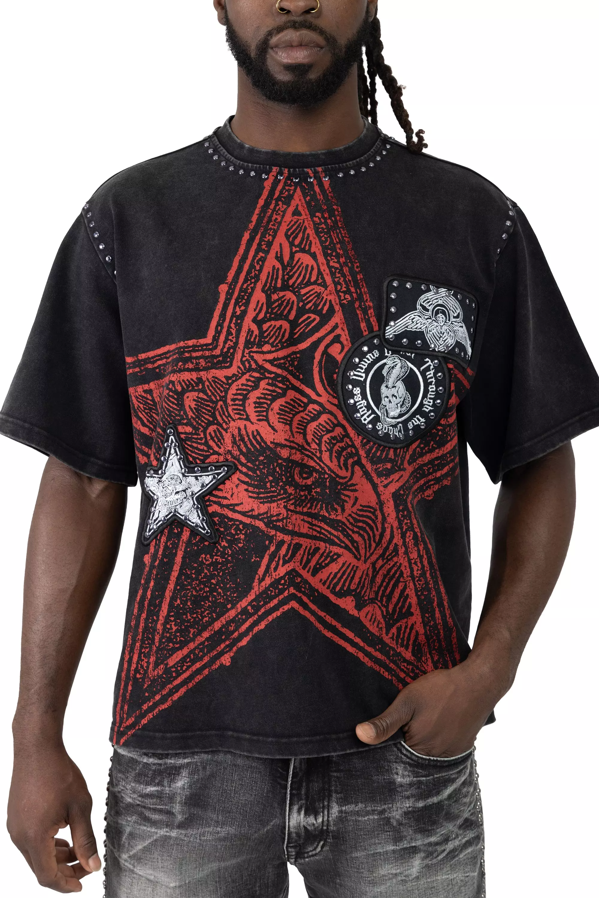 Smoke Rise Men's Chaos Abyss Crop Tee - Black/Red - RED/BLACK