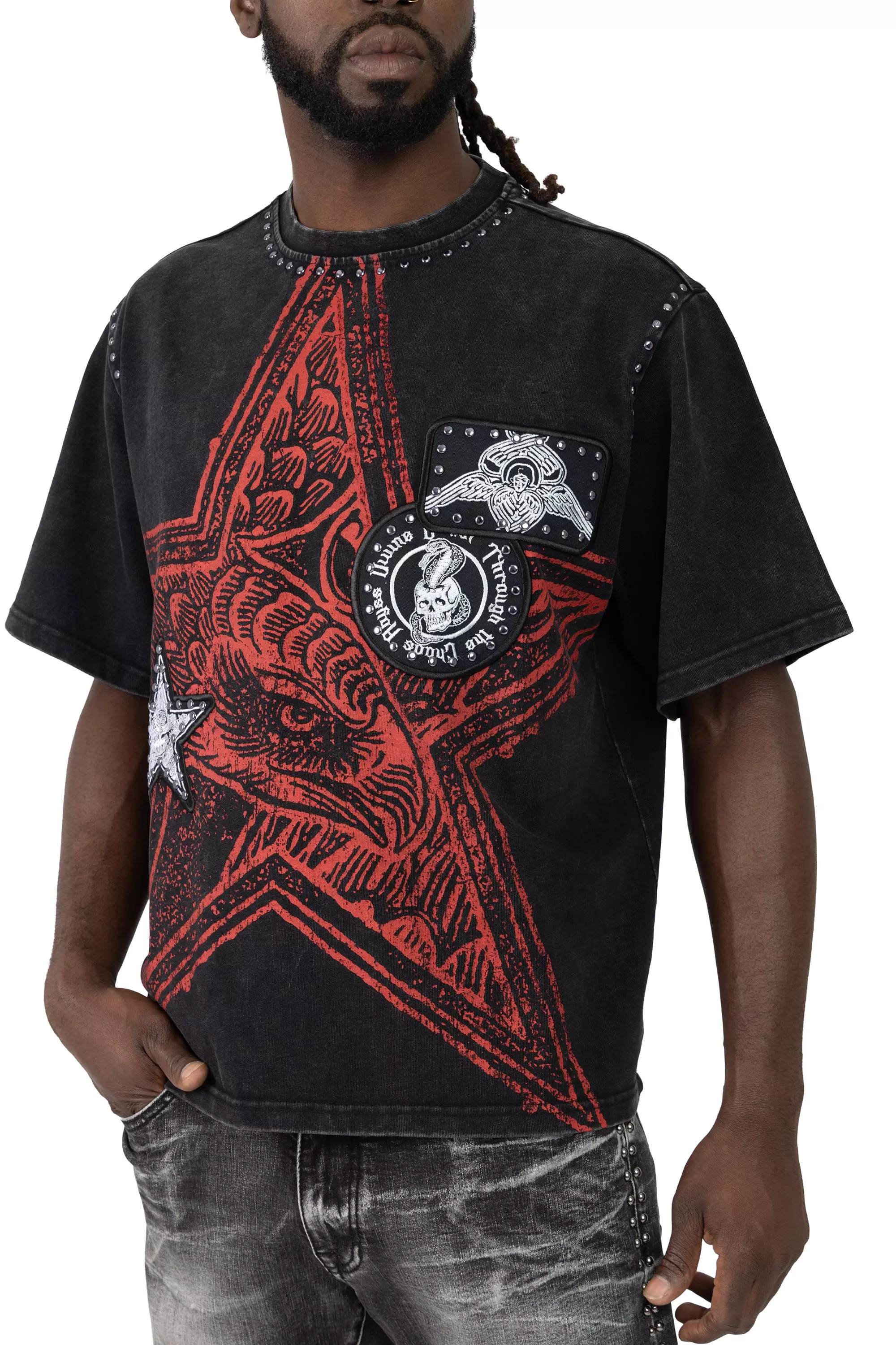Smoke Rise Men's Chaos Abyss Crop Tee - Black/Red - RED/BLACK