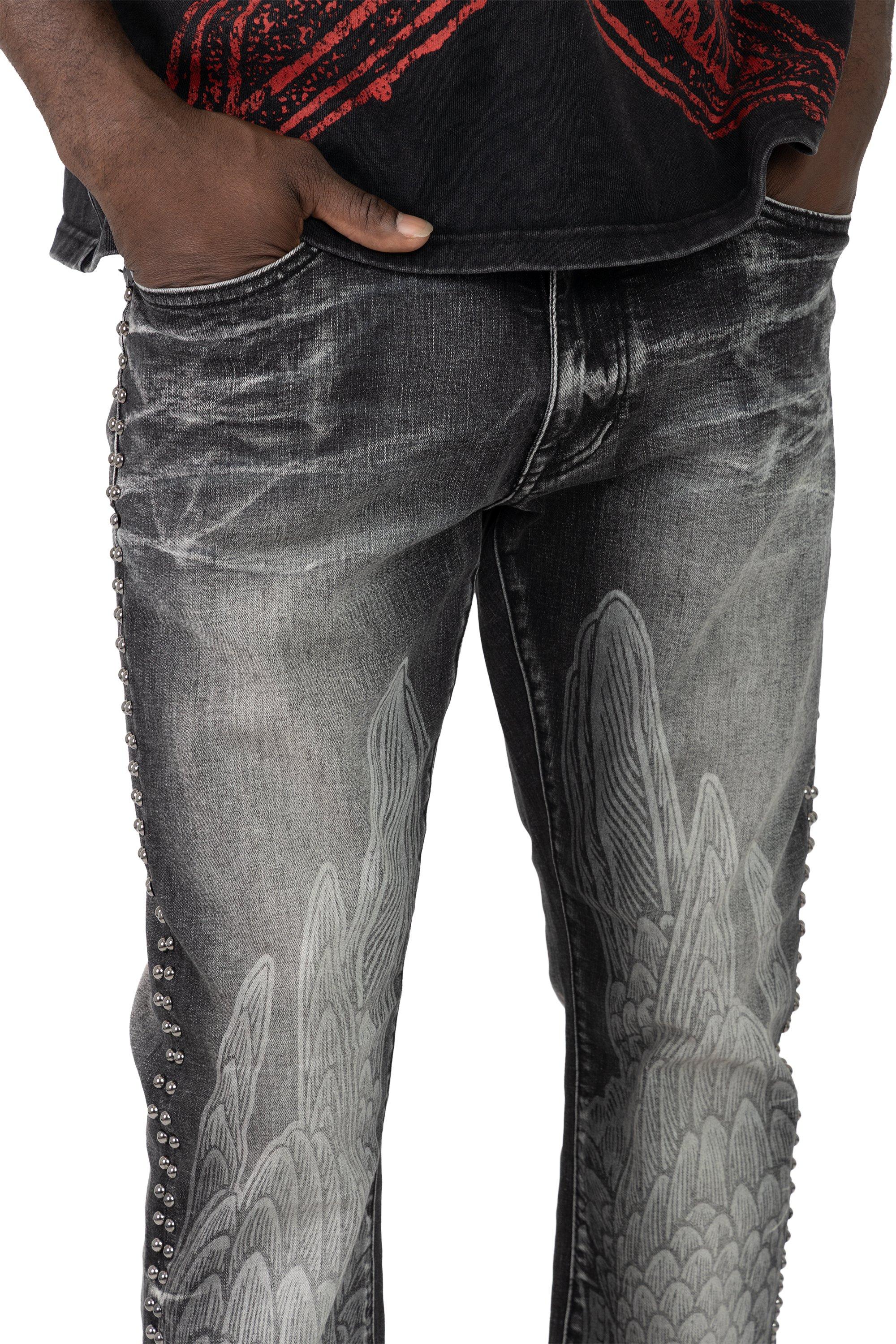 Smoke Rise Men's Stacked Flair Chaos Abyss Denim Jeans - Spider Black - BLACK Thumbnail View 1